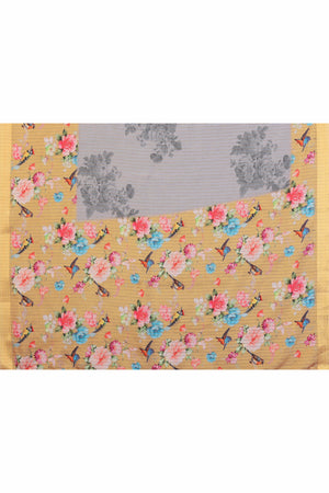 Grey Zari Woven Saree with Floral Motifs in Cotton Blend Fabric