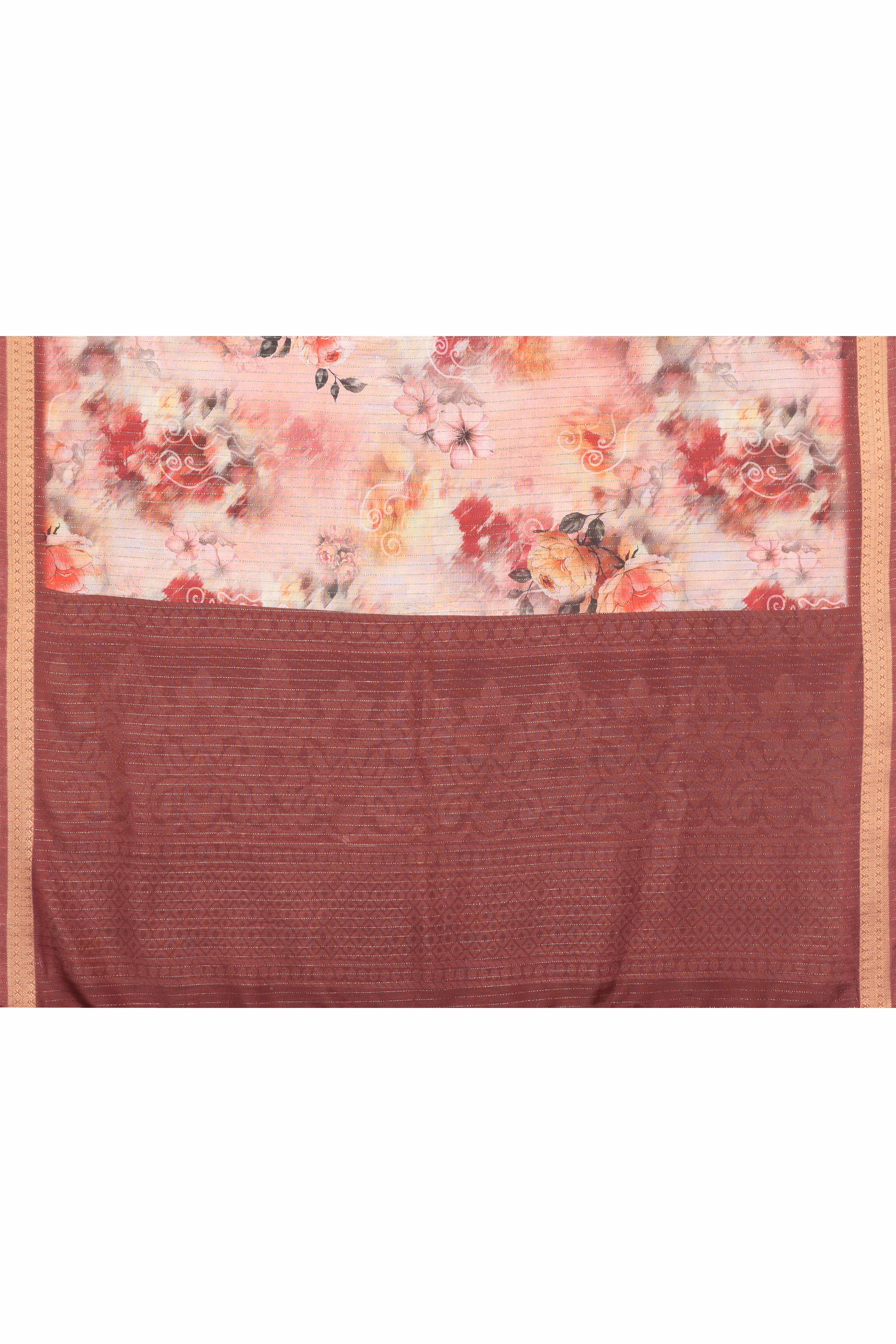 Peach Zari Woven Saree with Floral Motifs in Cotton Blend Fabric