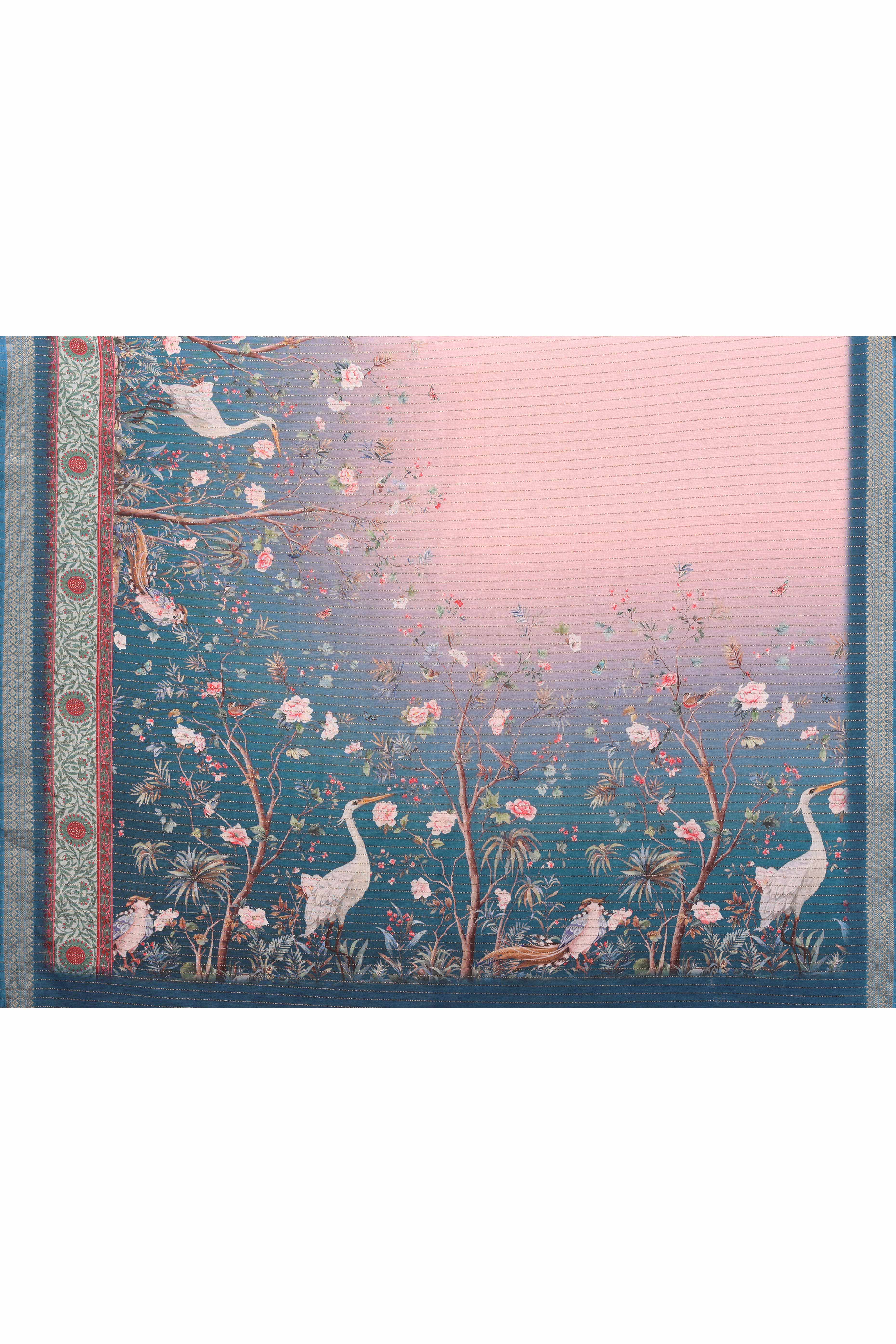 Pink Zari Woven Saree with Floral Motifs in Cotton Blend Fabric