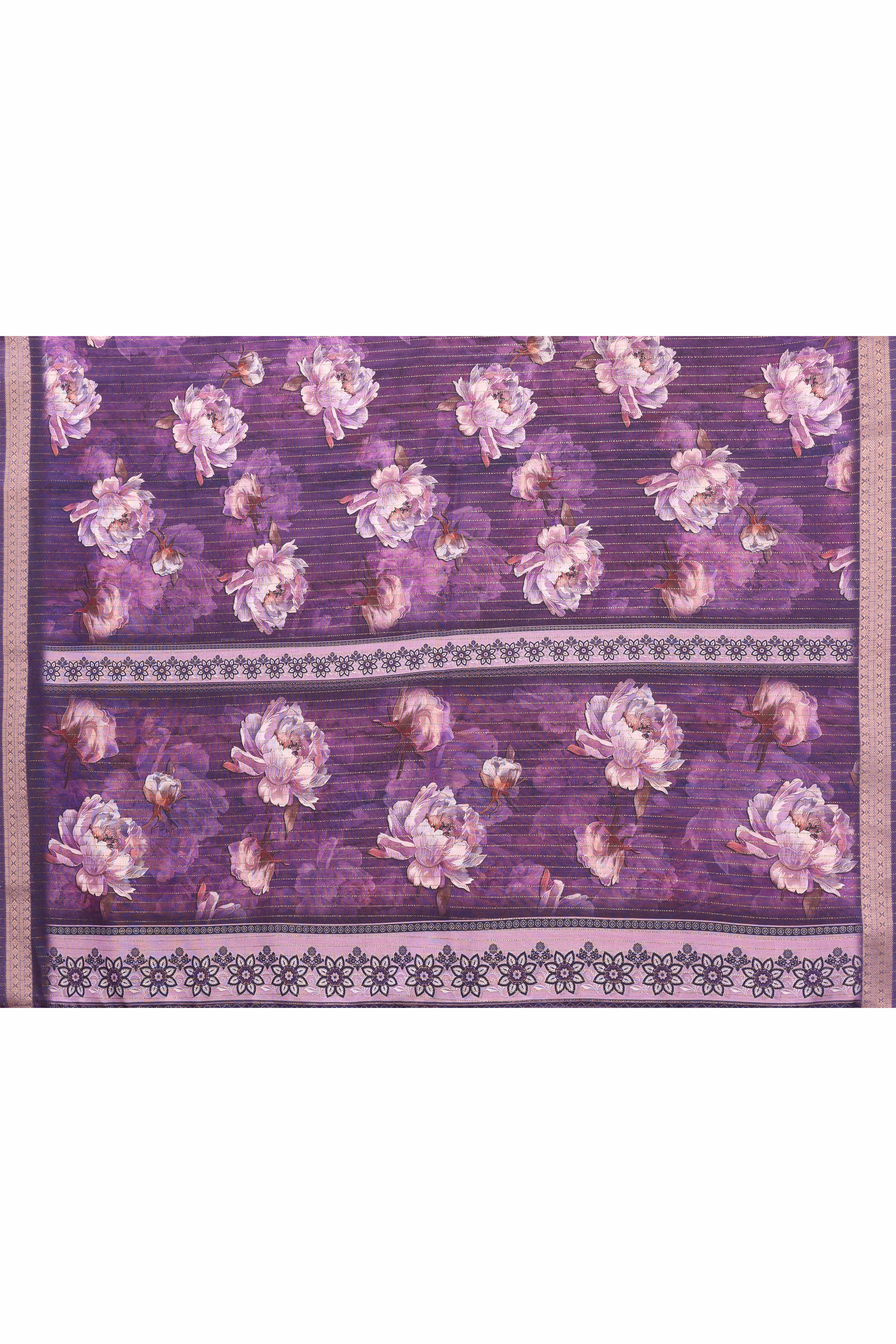 Purple Zari Woven Saree with Floral Motifs in Cotton Blend Fabric