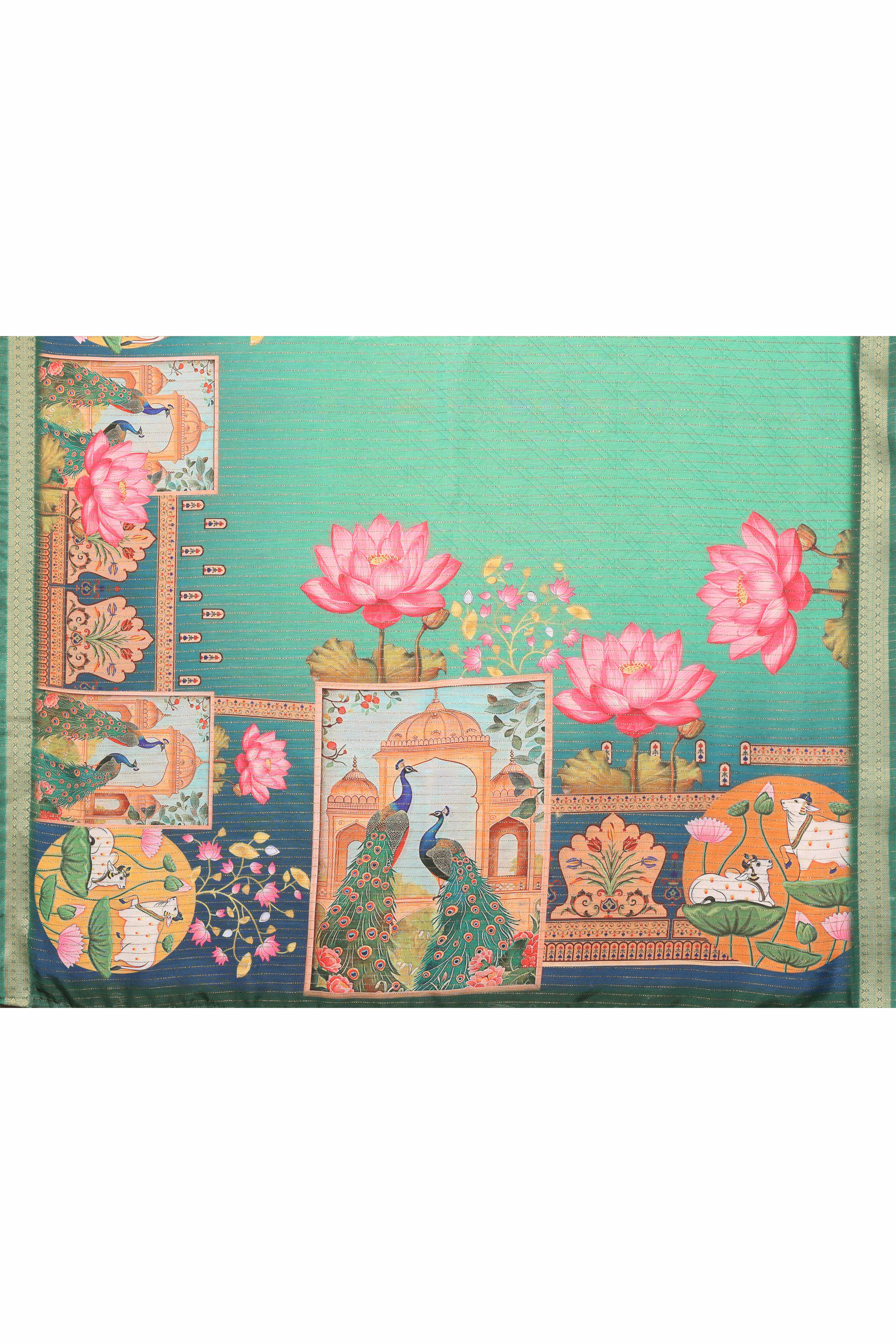 Rama Green Zari Woven Saree with Floral Motifs in Cotton Blend Fabric