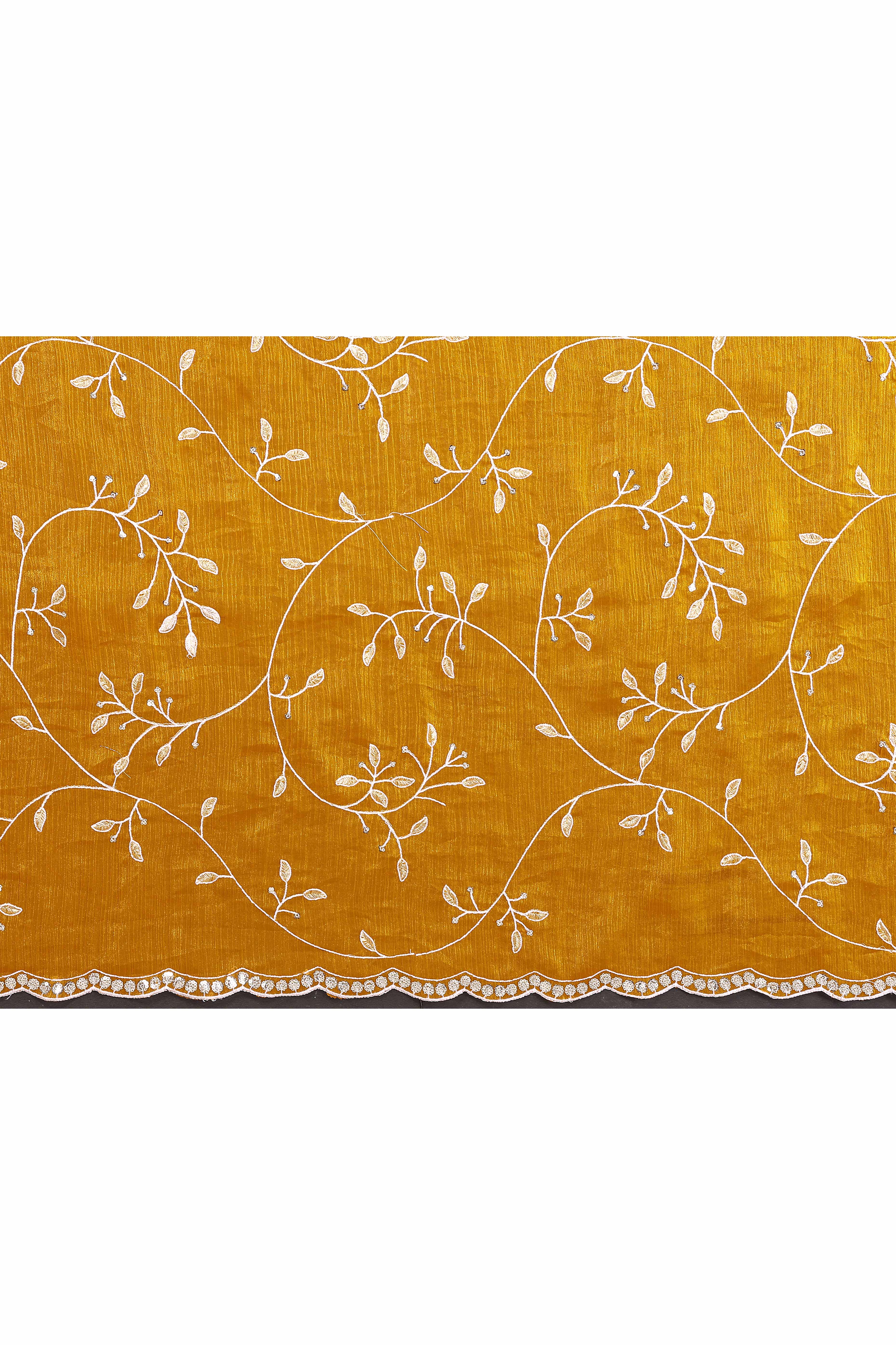 Mustard Jimmy Choo Chiffon Saree Adorned with Delicate Floral Sequins Embroidery