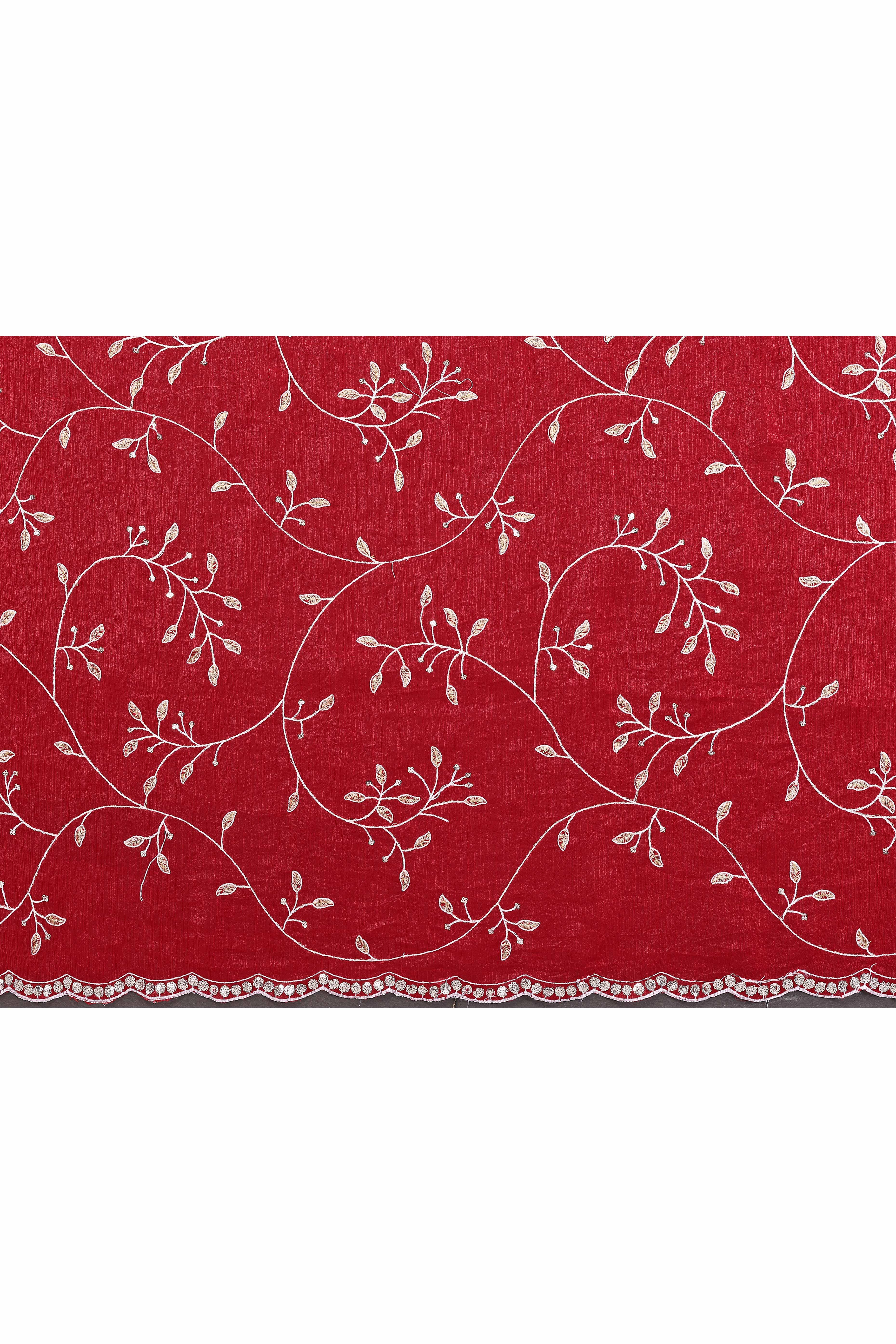 Red Jimmy Choo Chiffon Saree Adorned with Delicate Floral Sequins Embroidery