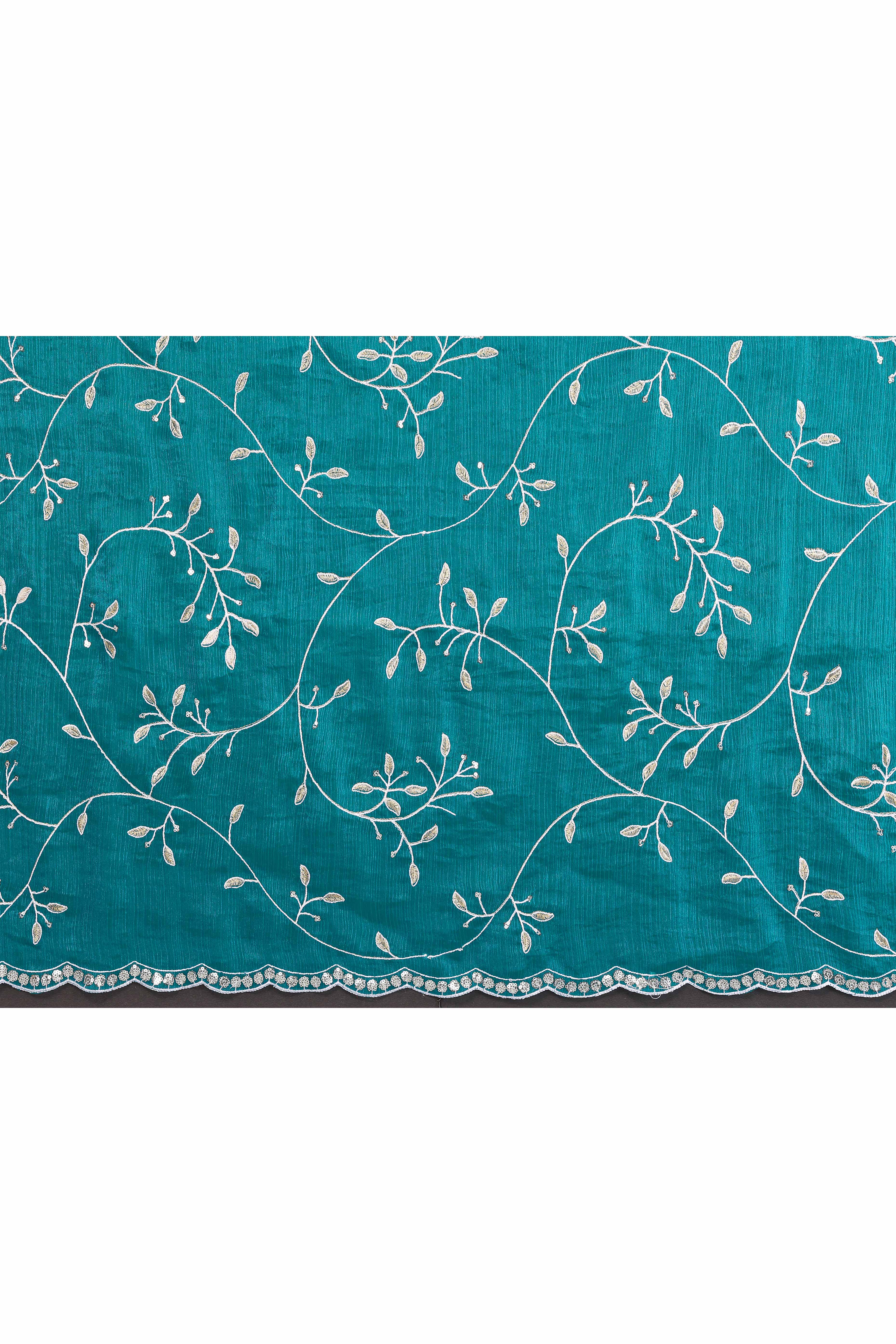 Teal Jimmy Choo Chiffon Saree Adorned with Delicate Floral Sequins Embroidery