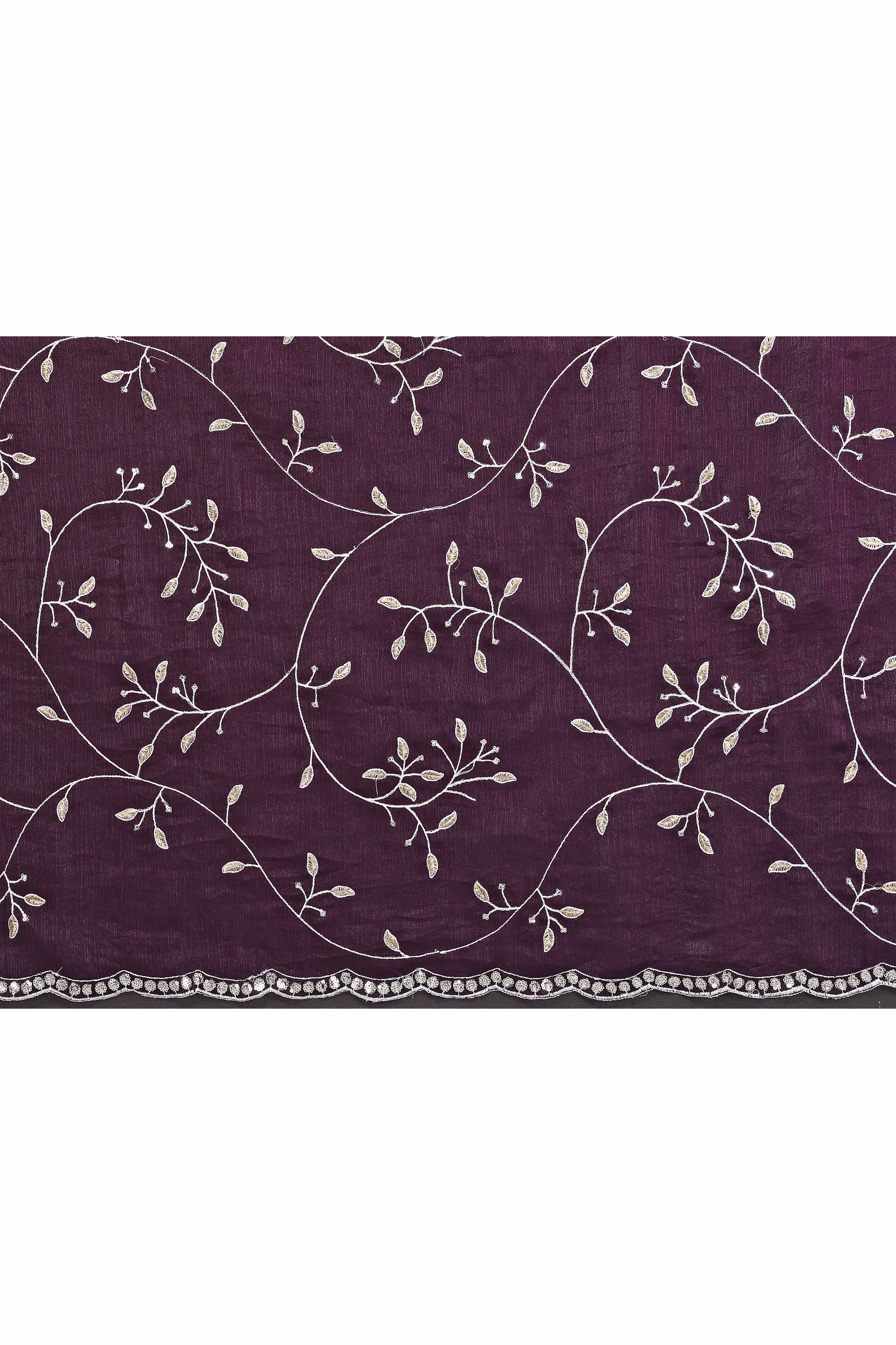 Wine Jimmy Choo Chiffon Saree Adorned with Delicate Floral Sequins Embroidery