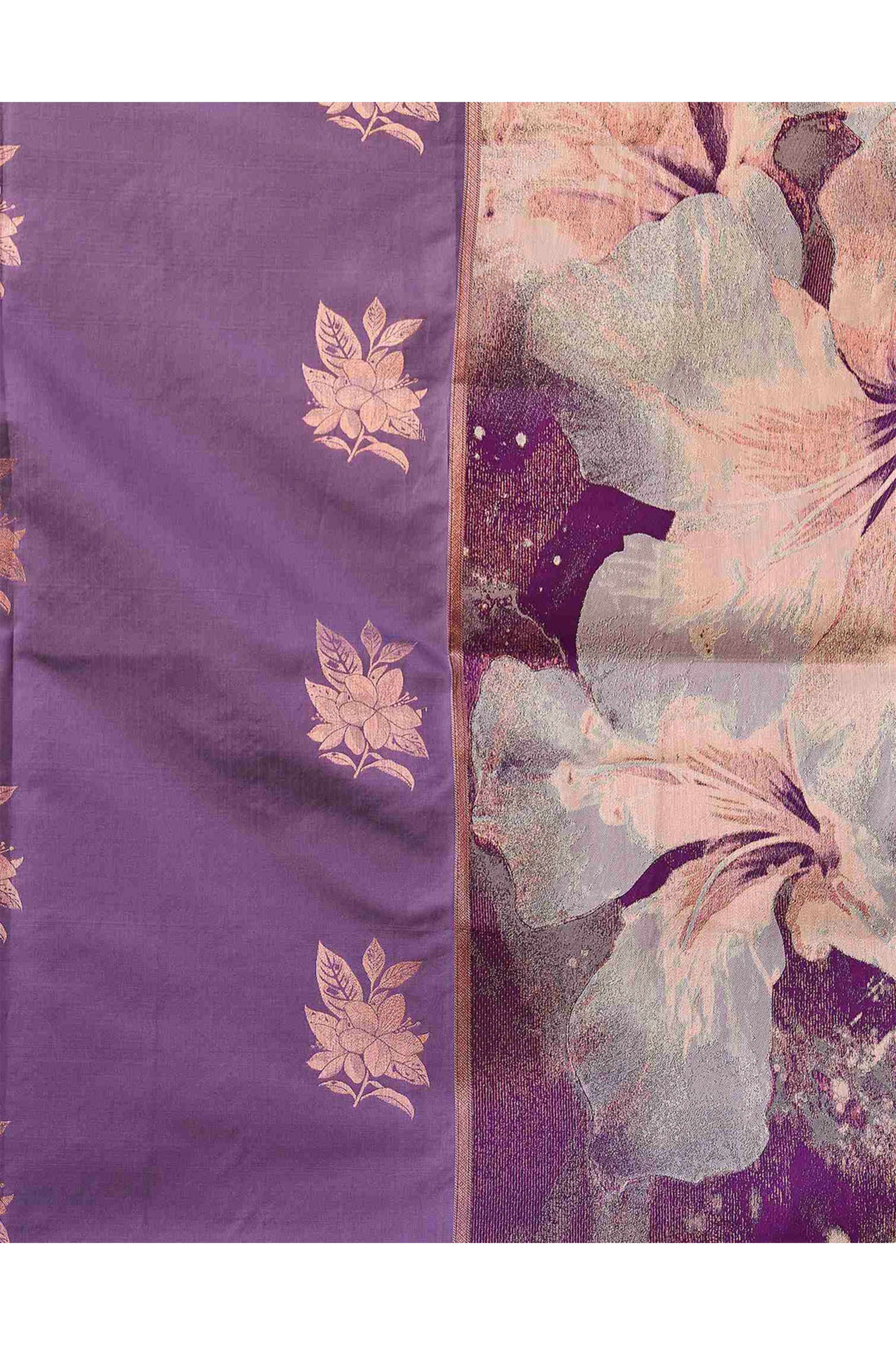 Charming Purple Banarasi Silk Saree Highlighted With Floral Motif Zari Work