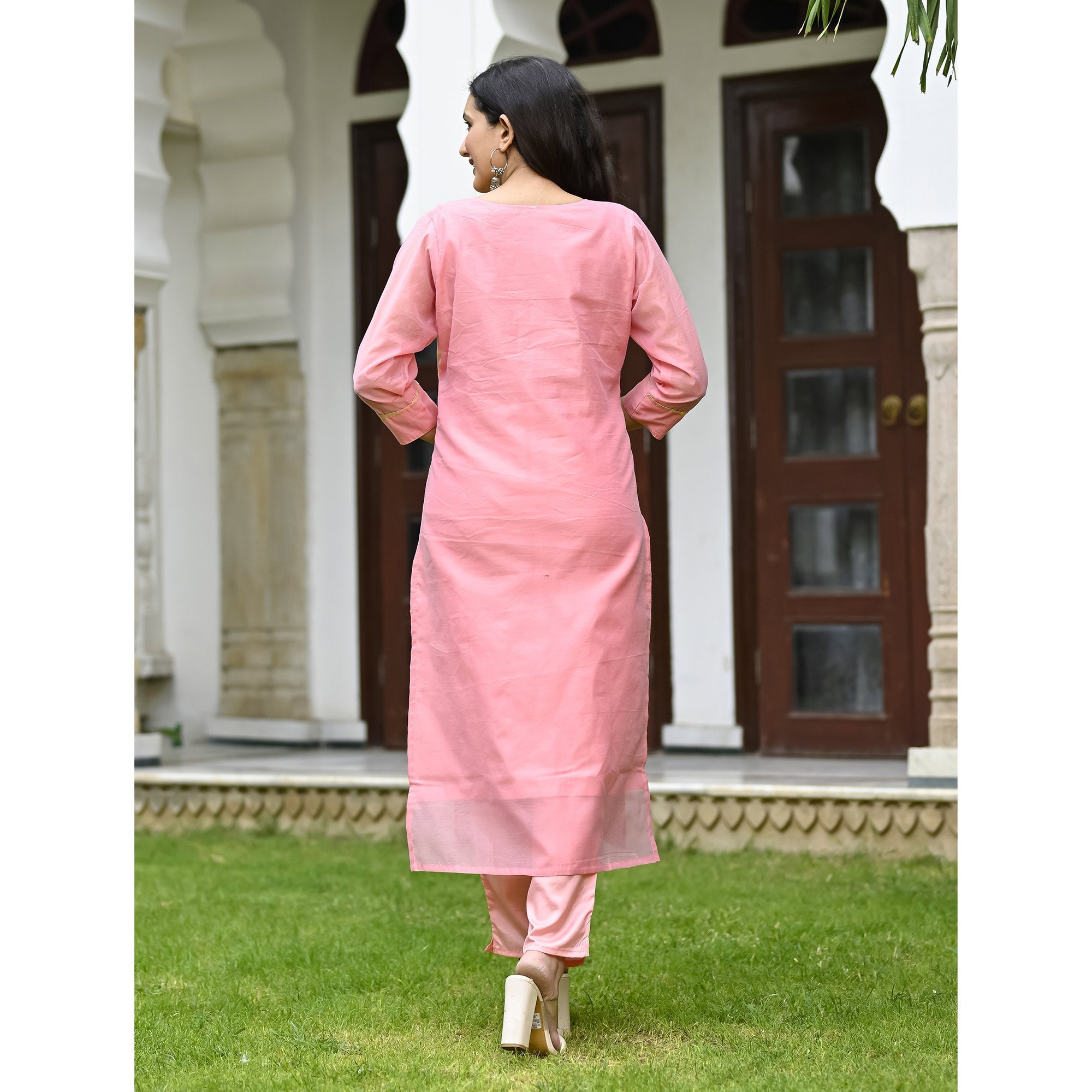 Pink Woven Banarasi Silk Salwar Suit