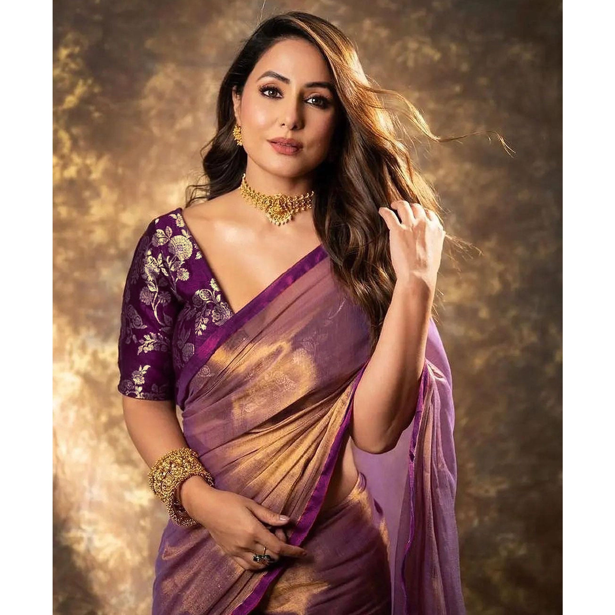 Purple Solid Net Silk Saree