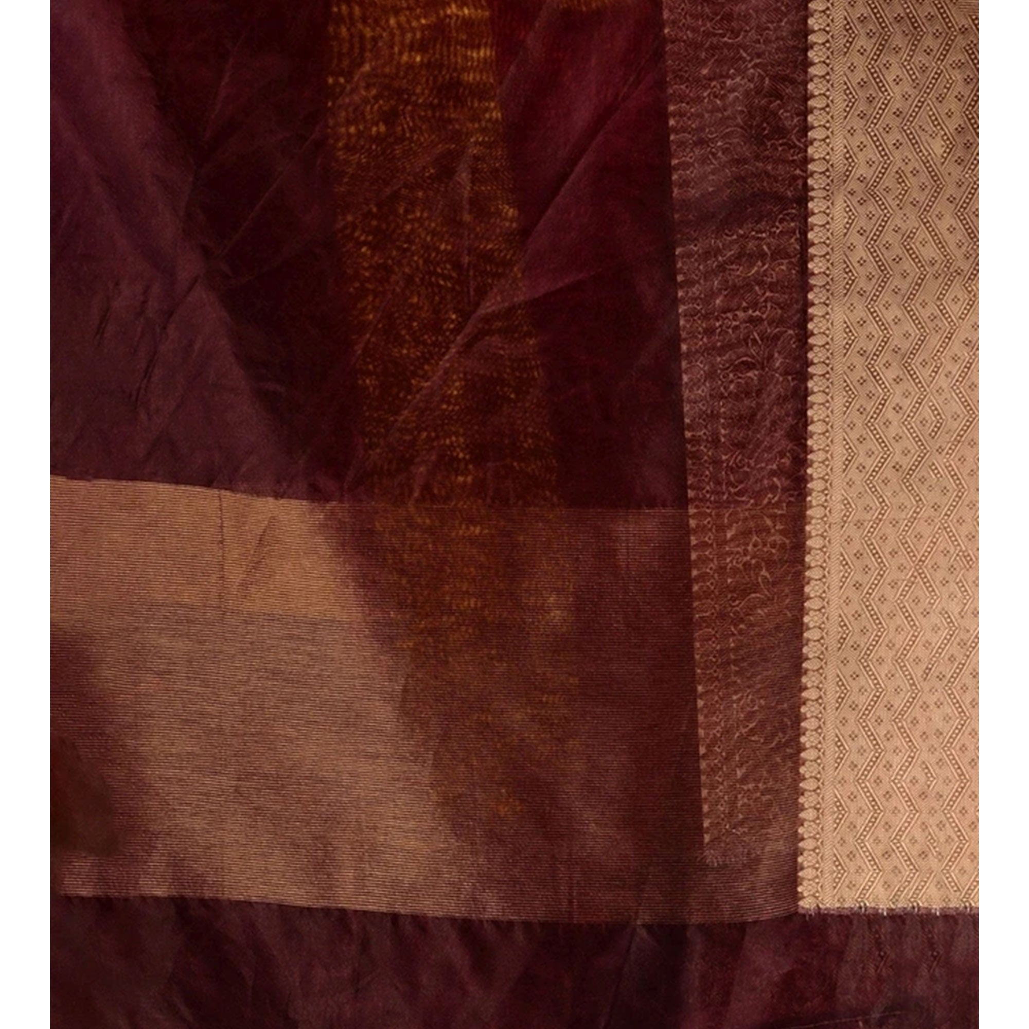 Dark Maroon Solid Organza Saree With Zari Border