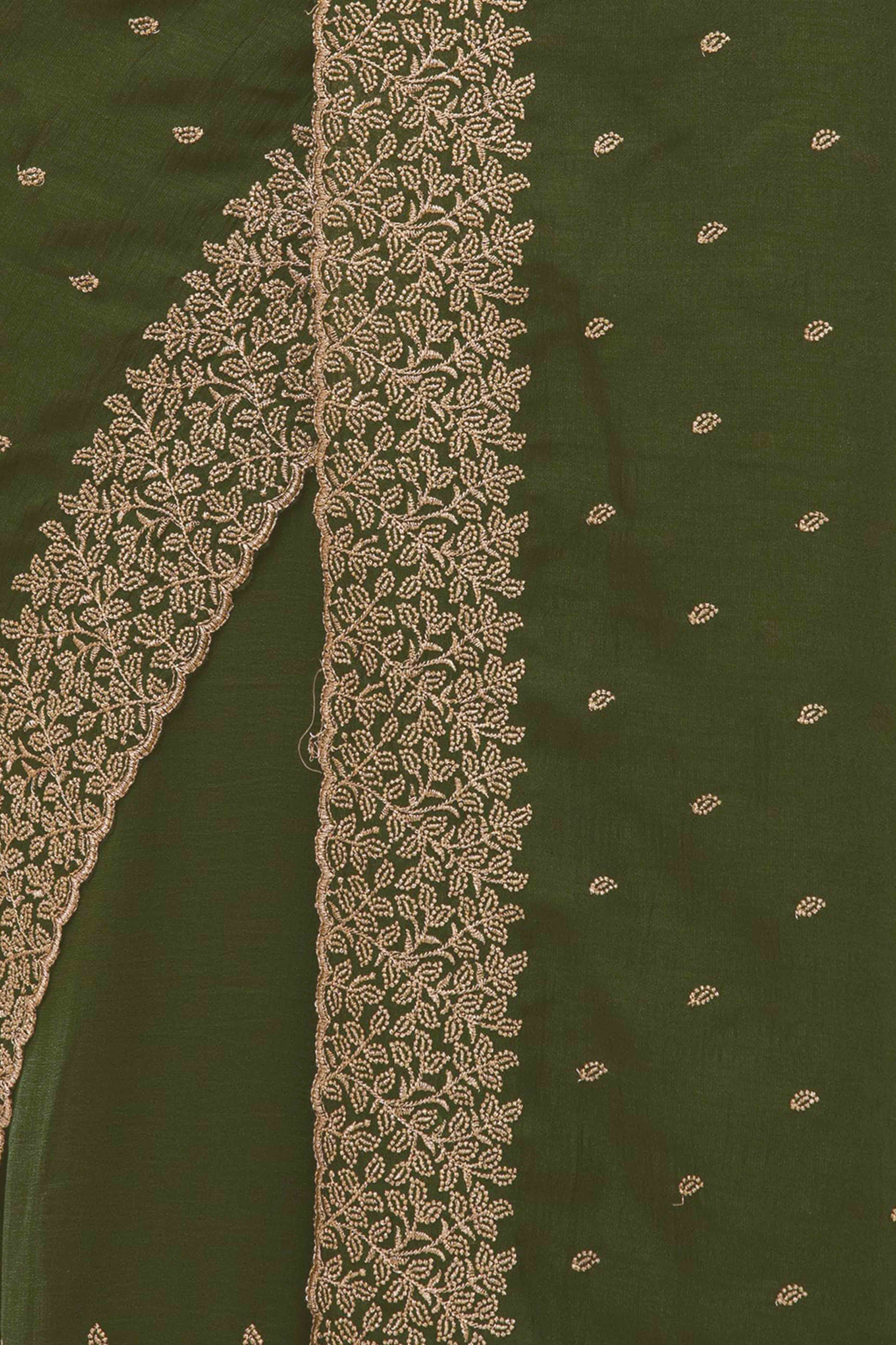 Sophisticated Green Saree in Vichitra Silk with All-Over Floral Embroidered