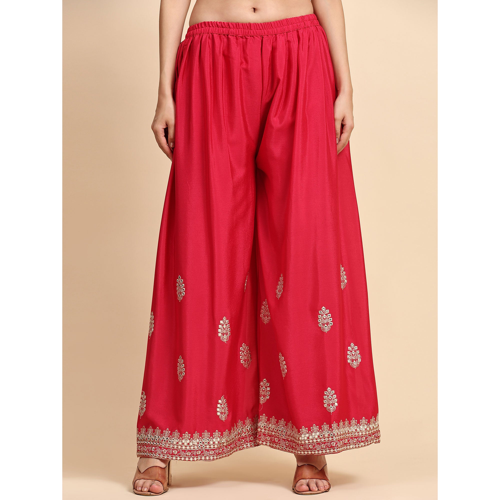 Pink Embroidered Chinon Semi Stitched Suit