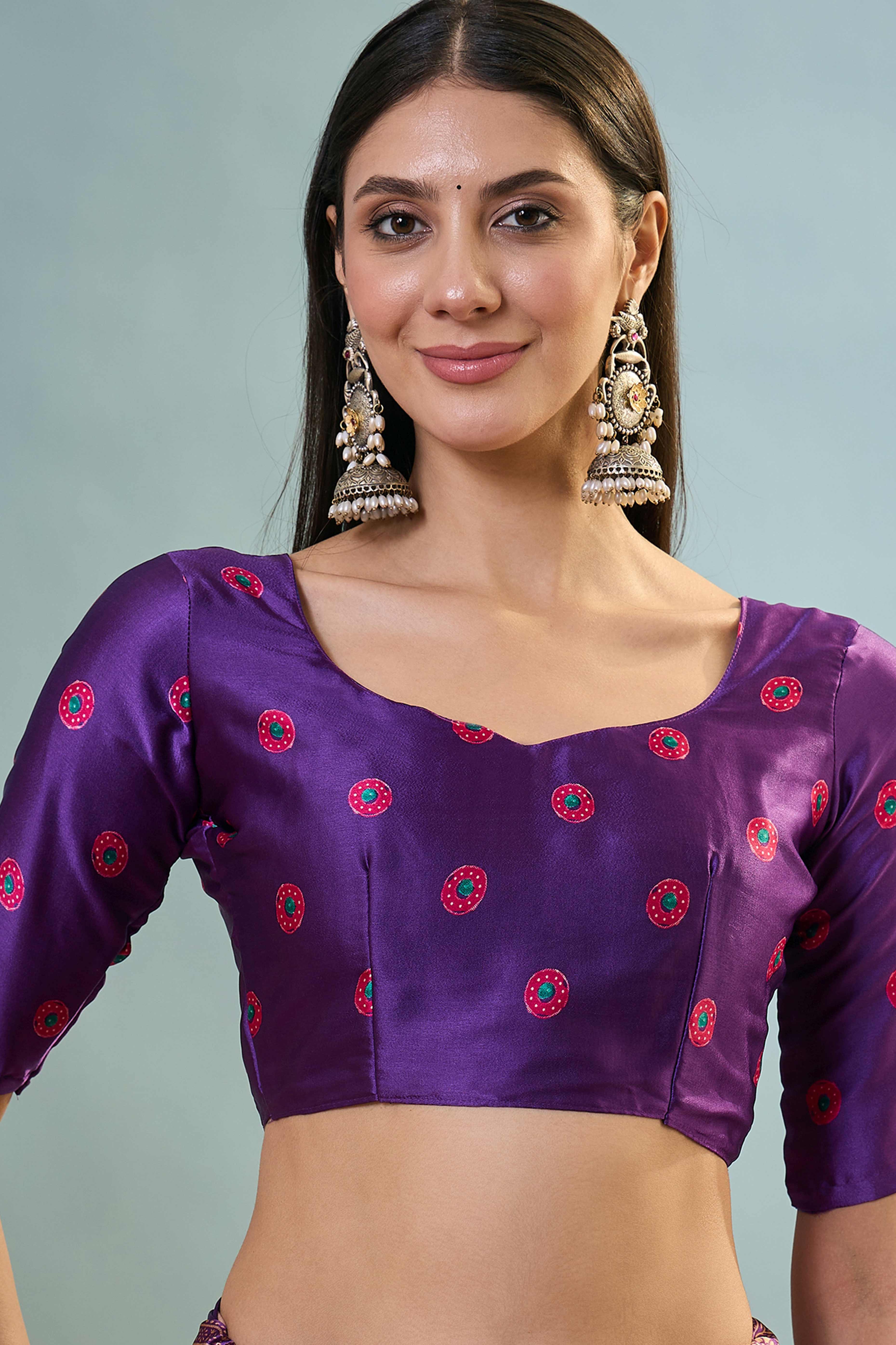 Modern Purple Striped Printed Modal Satin Saree with Luxurious Flow and Shine