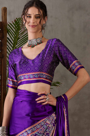 Purple Ajrakh Printed Modal Satin Saree with Rich Party Wear Look