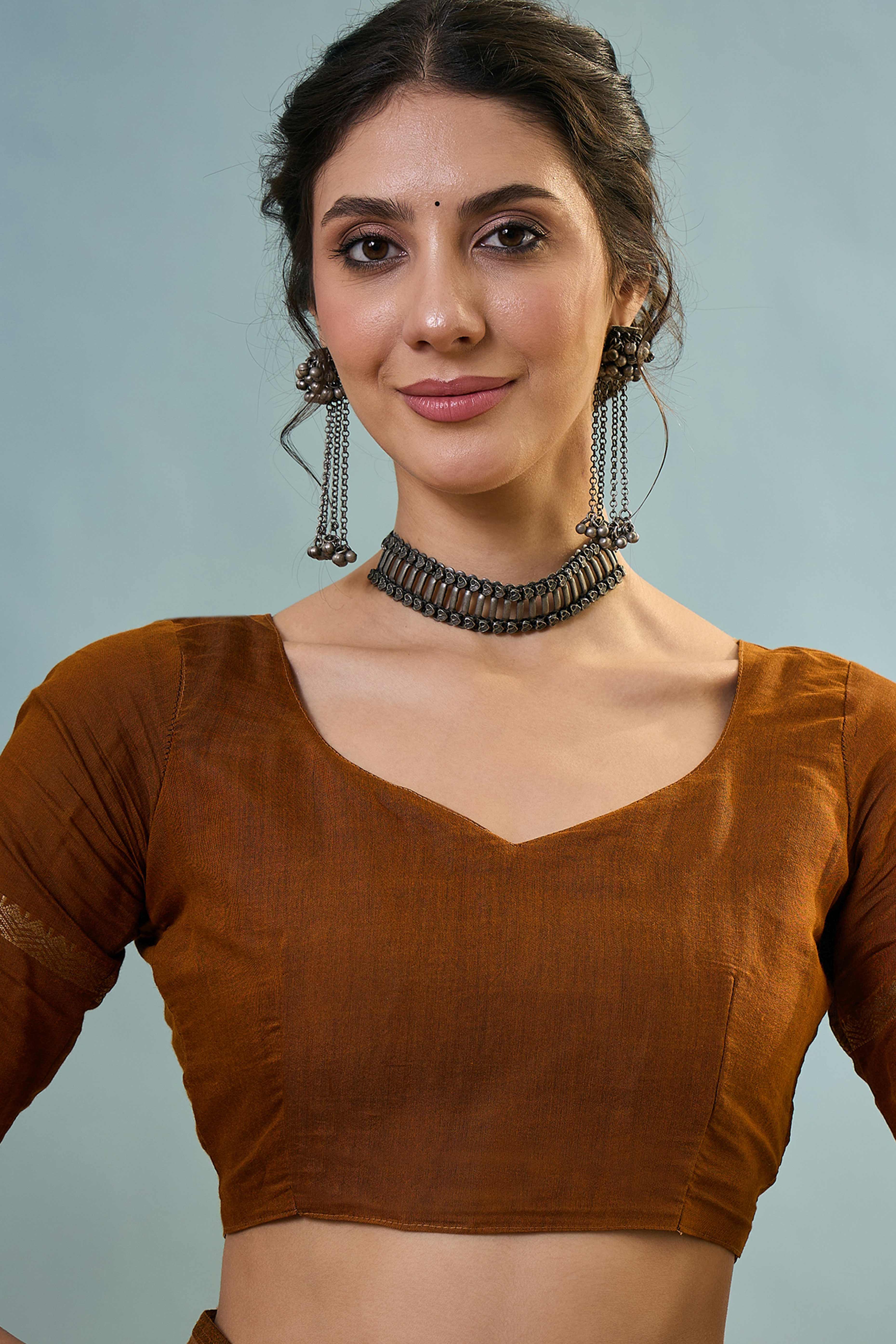 Mustard Striped Printed Viscose Saree with a Subtle Zari Finish