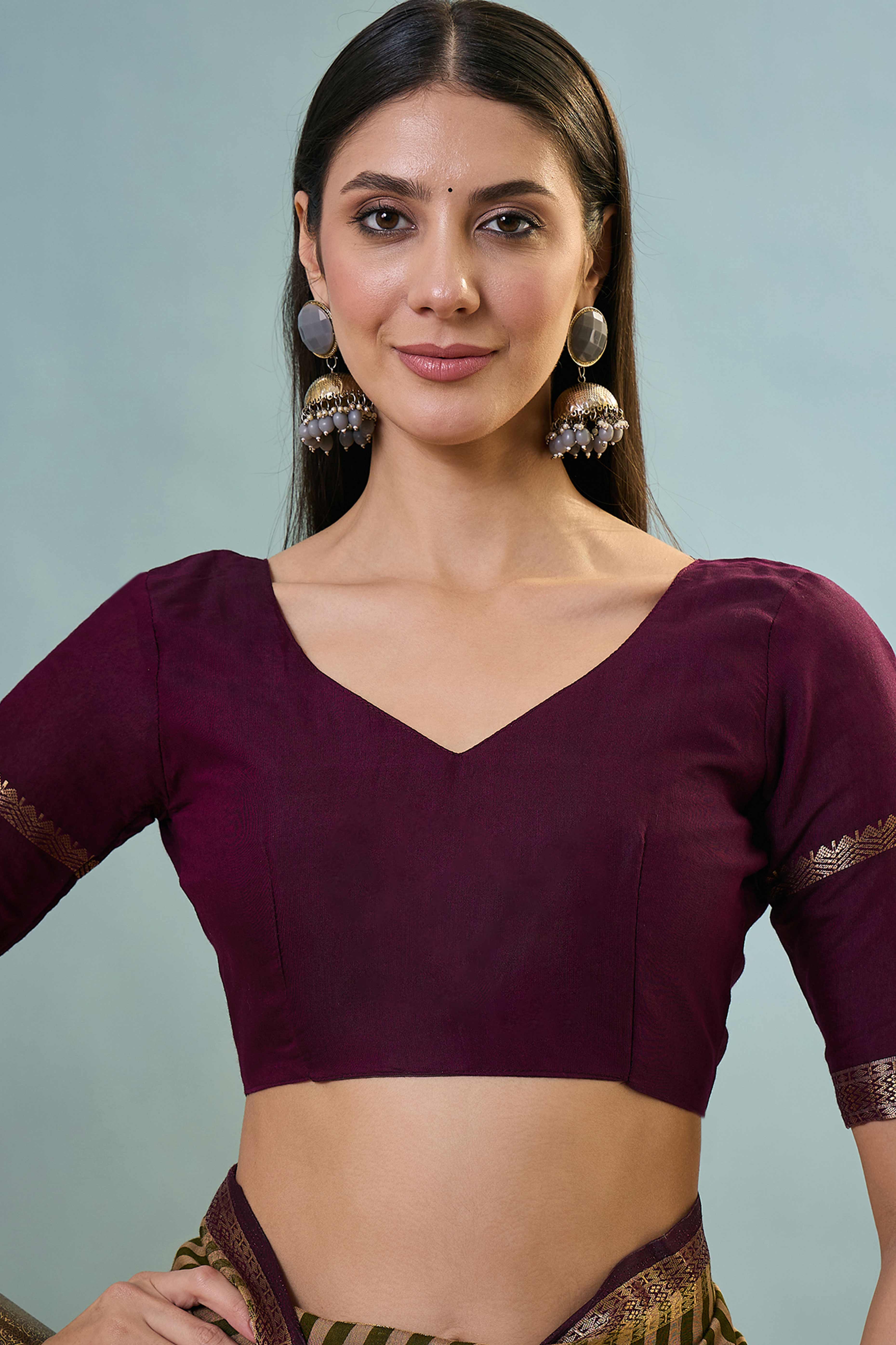 Mehendi Green Striped Printed Viscose Saree with a Subtle Zari Finish