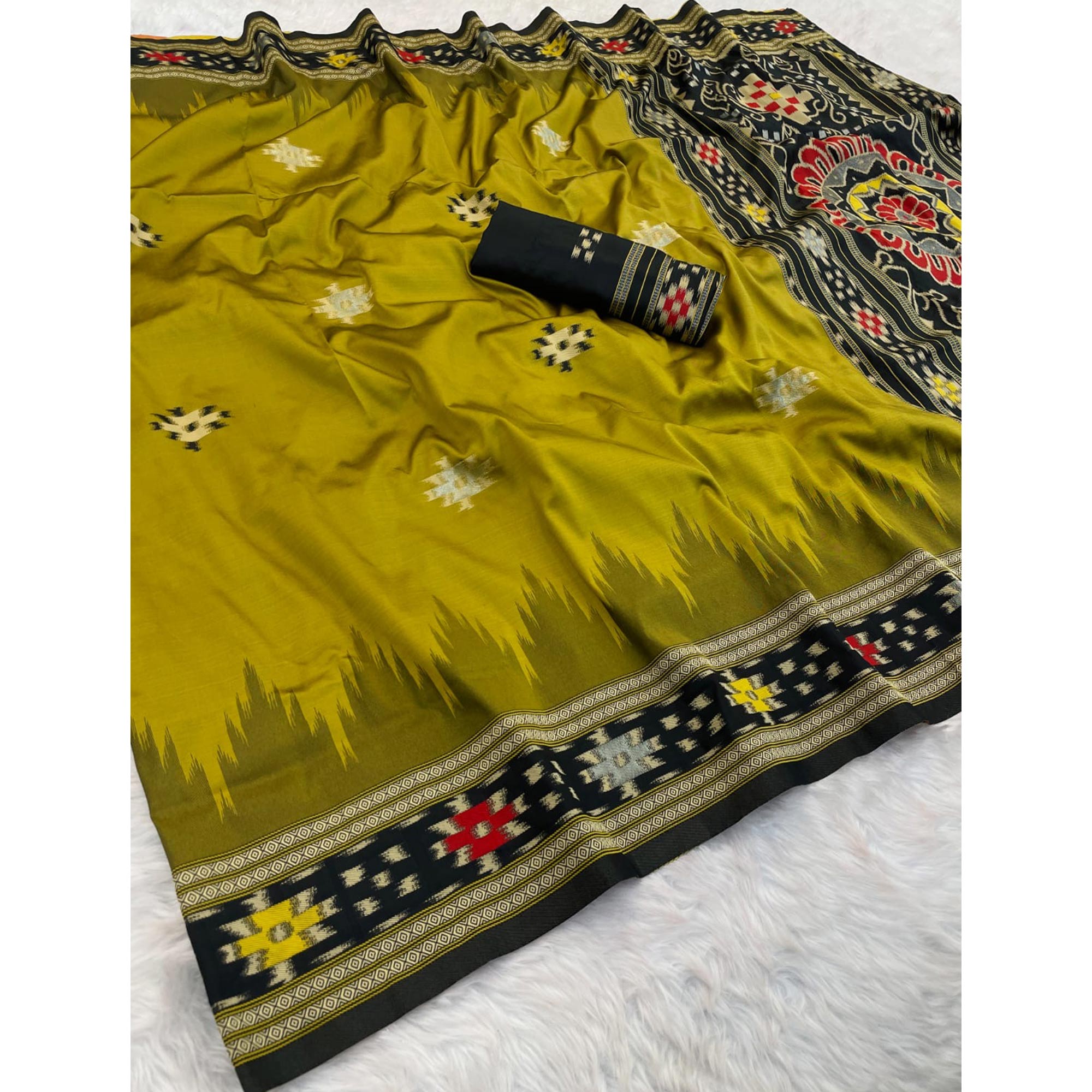 Olive Art Silk Saree Adorned with Intricate Patola Style Woven Designs