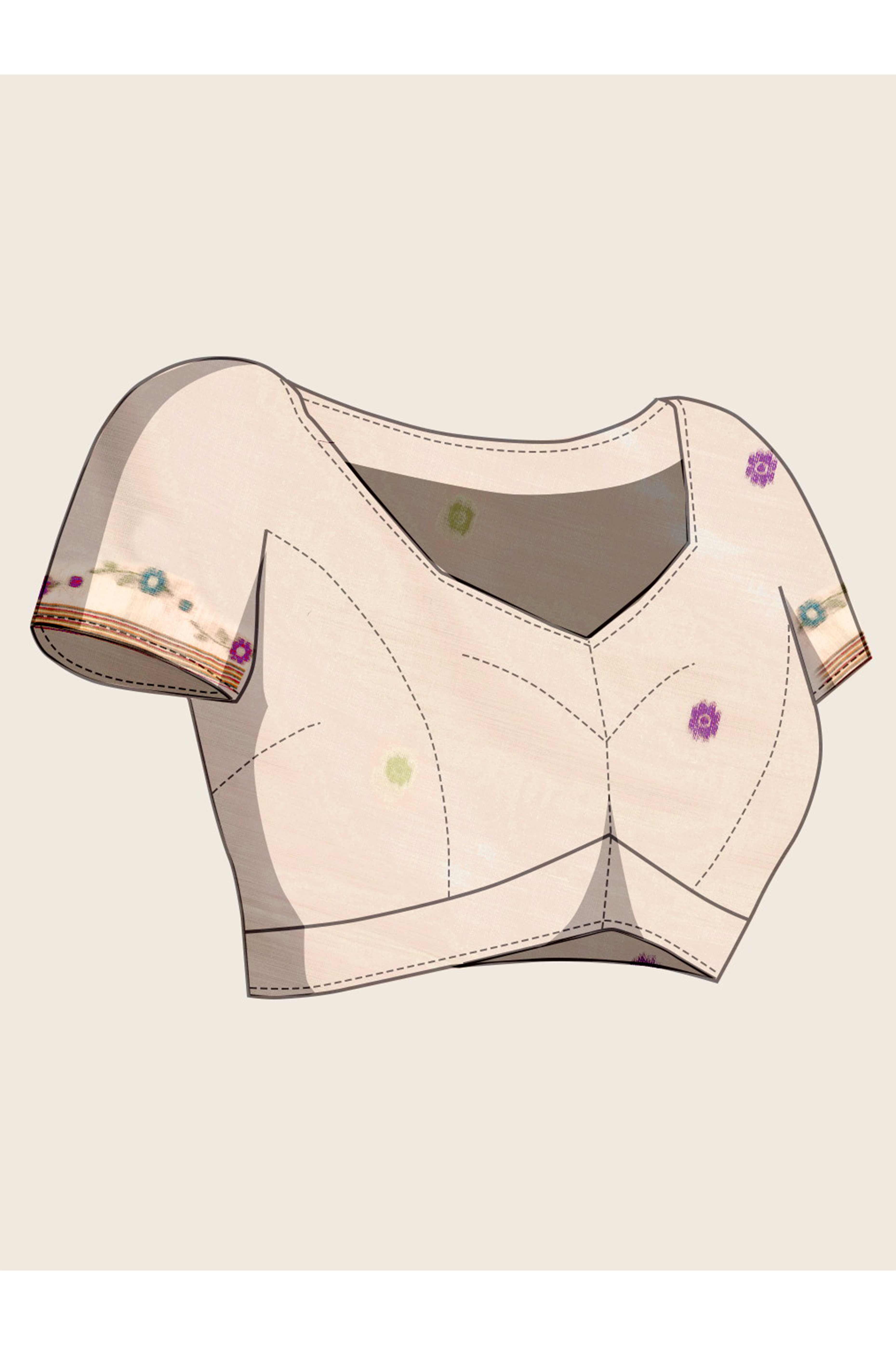 Cream Pure Munga Cotton Blend Saree Adorned with Intricate Floral Weaves