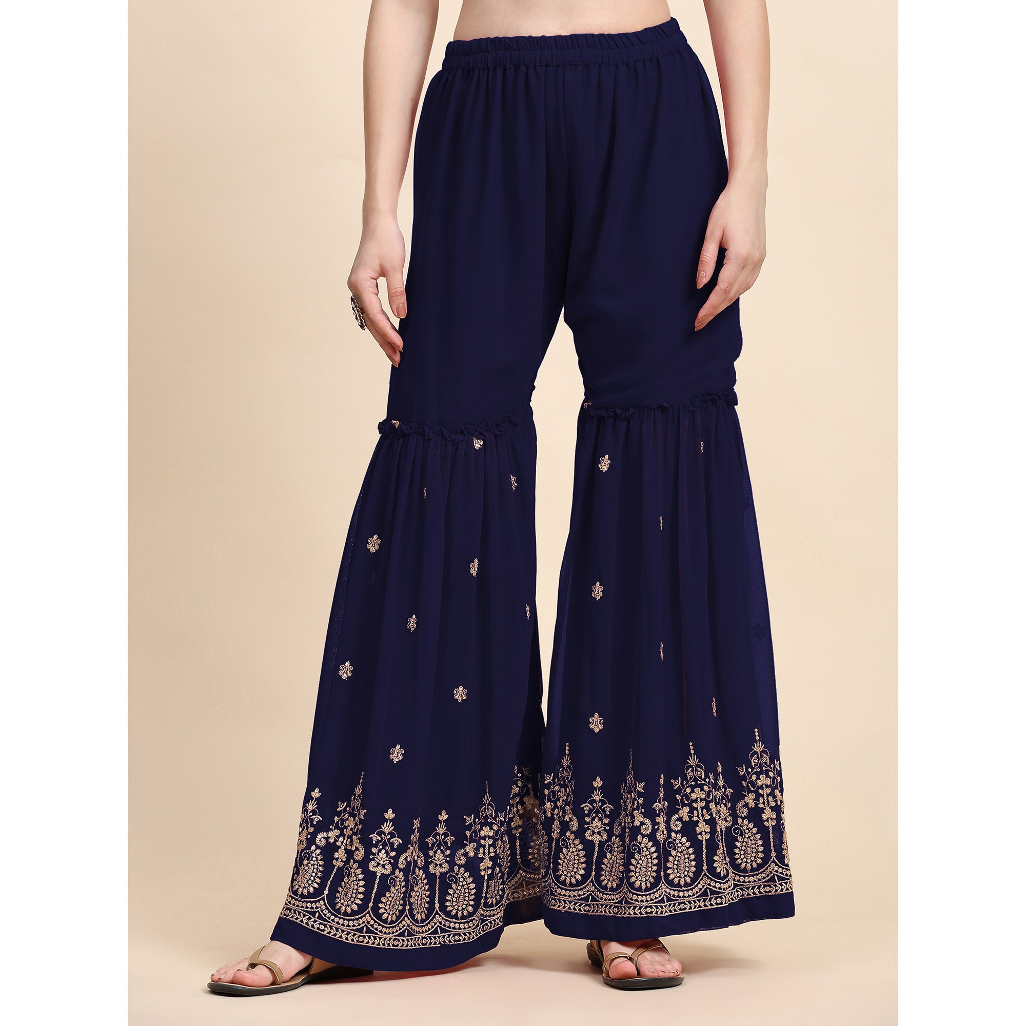 Blue Floral Embroidered Georgette Semi Stitched Suit