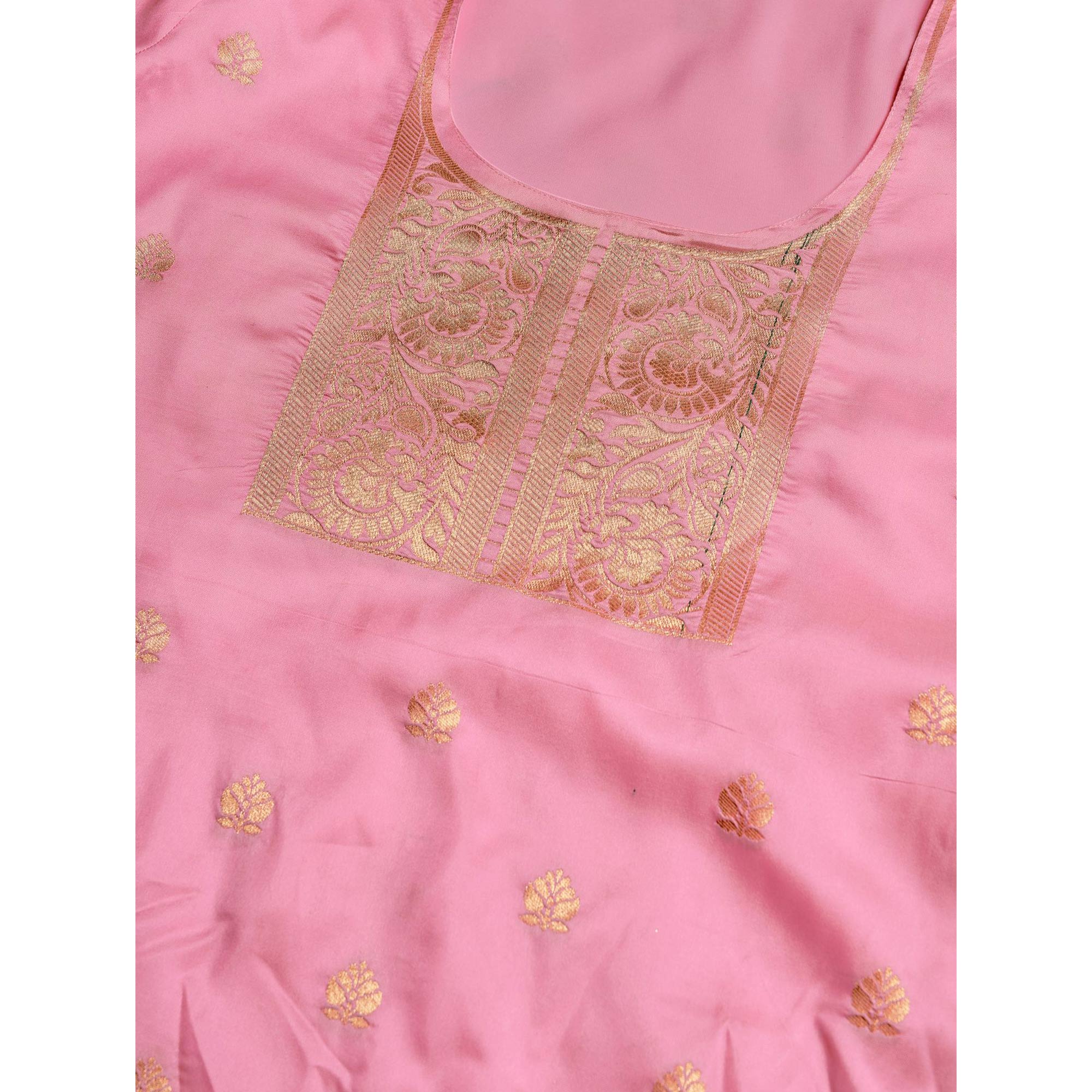 Baby Pink Floral Woven Banarasi Silk Paithani Dress Material