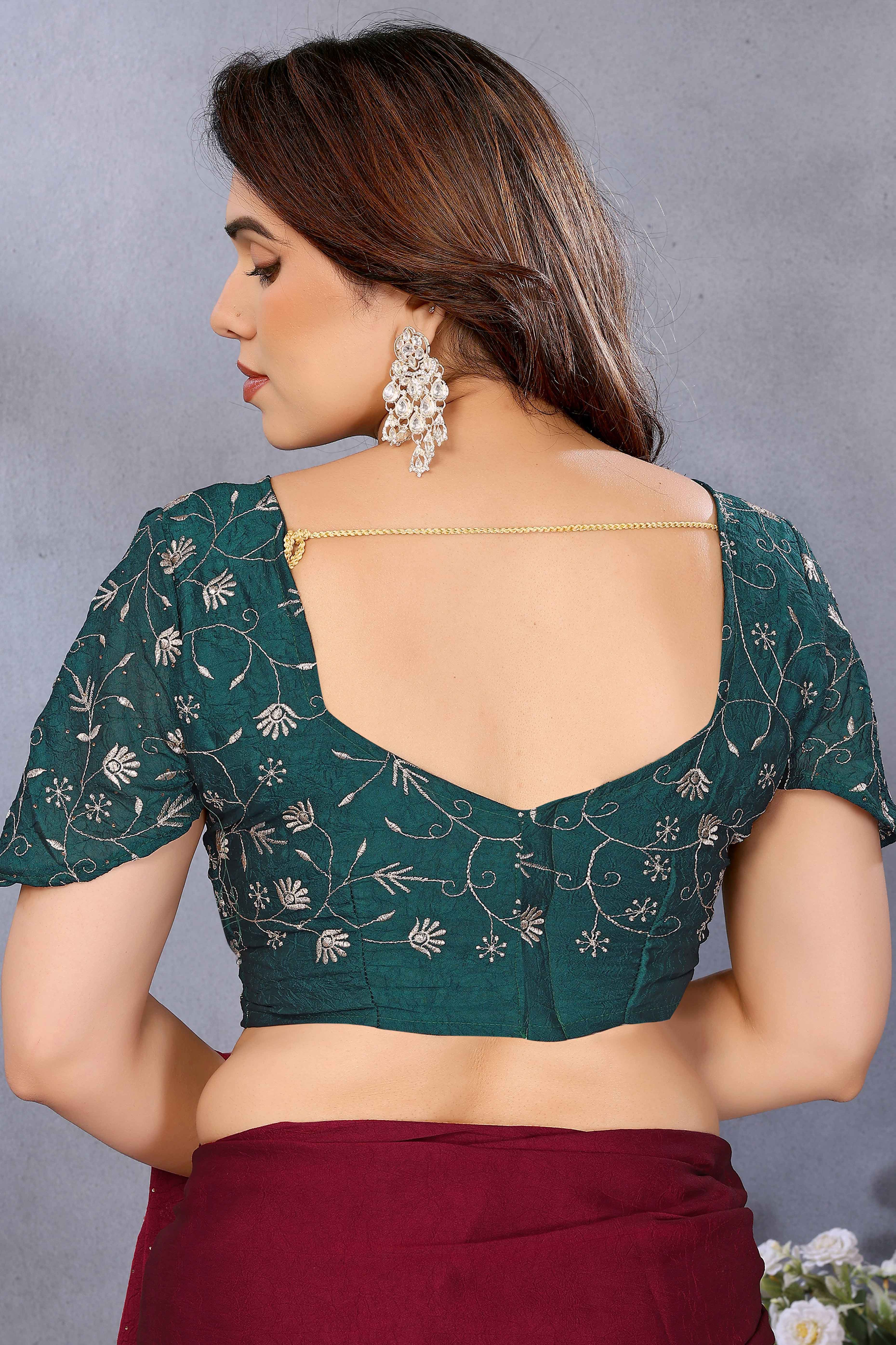 Elegant Wine Silk Blend Saree with Opulent Zari Embroidery and Sparkling Stone Work