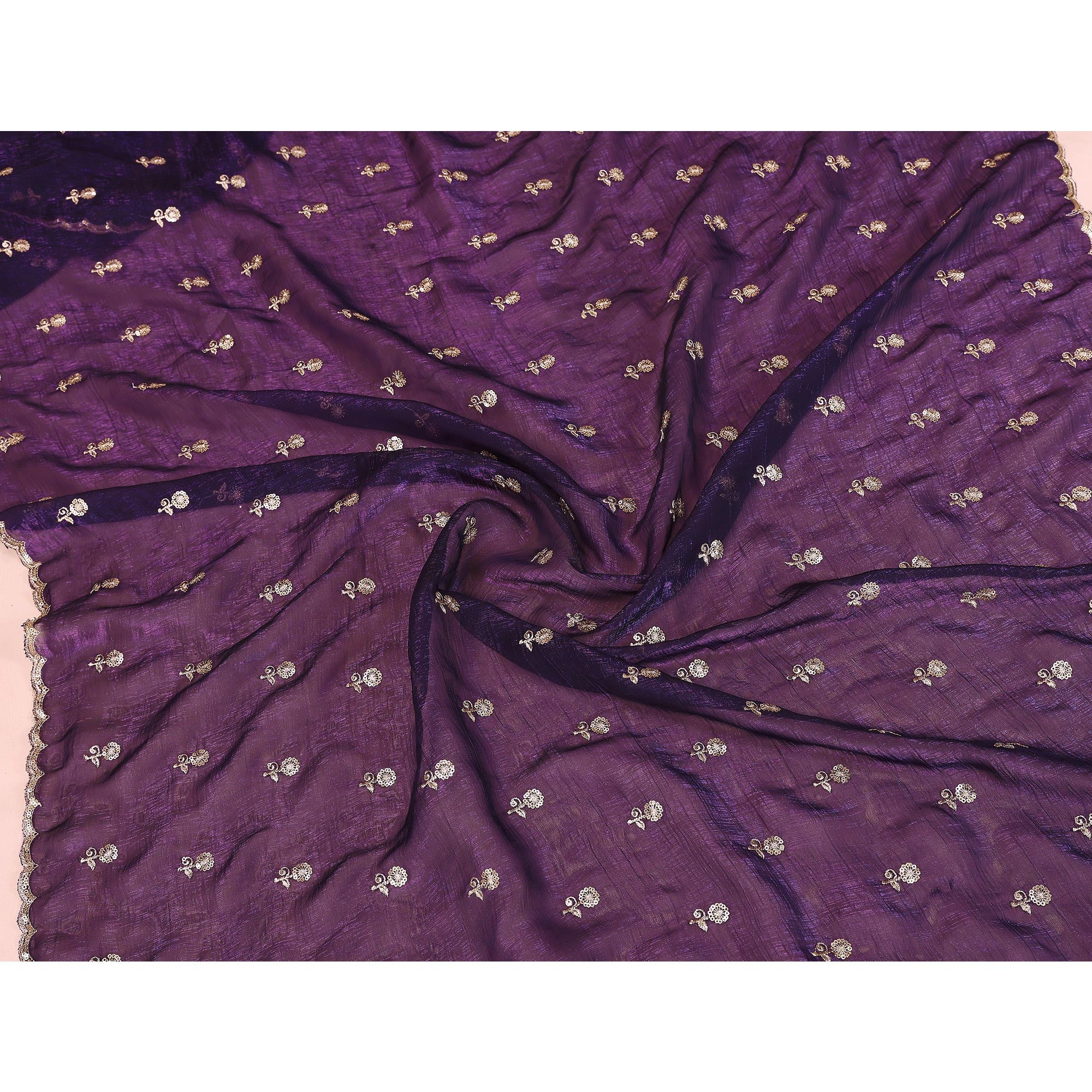 Rich Purple Silk Blend Saree with Intricate Floral Sequins Embroidery – A Glamorous Statement Piece
