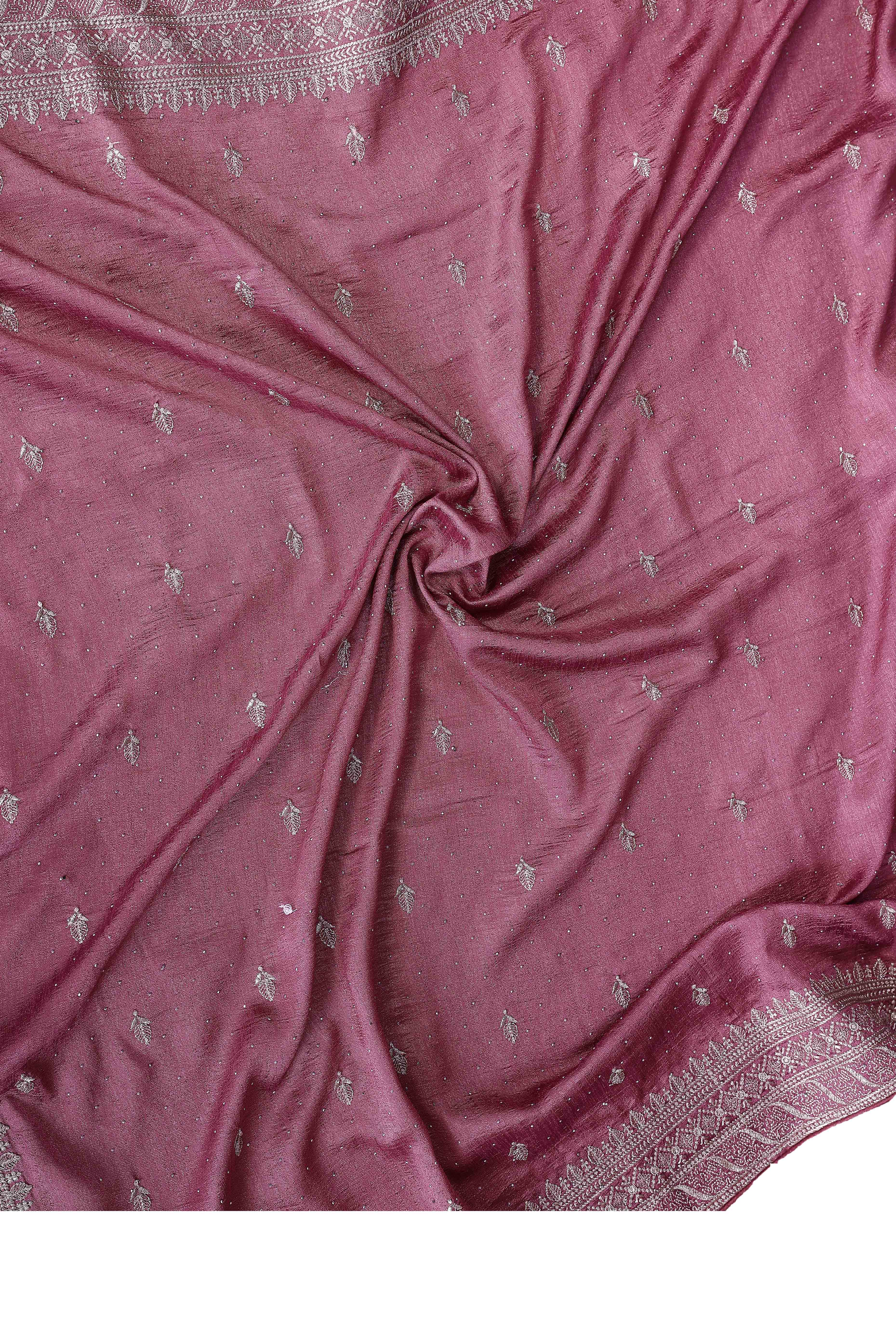 Modern Light Mauve Embroidered Vichitra Silk Saree for Weddings and Festive Occasions