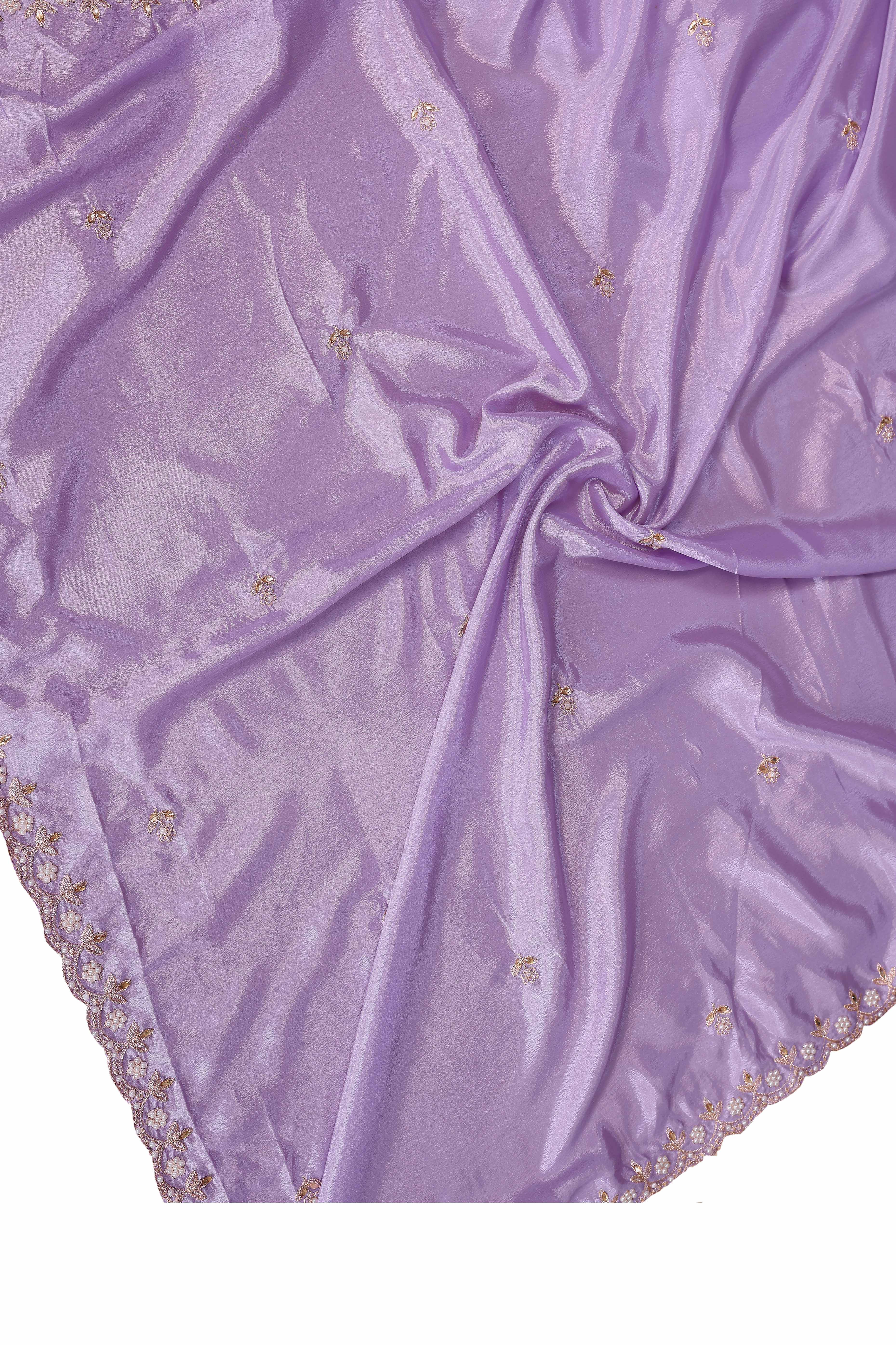 Lavender Embroidered Vichitra Silk Saree with Exquisite Beads Detailing