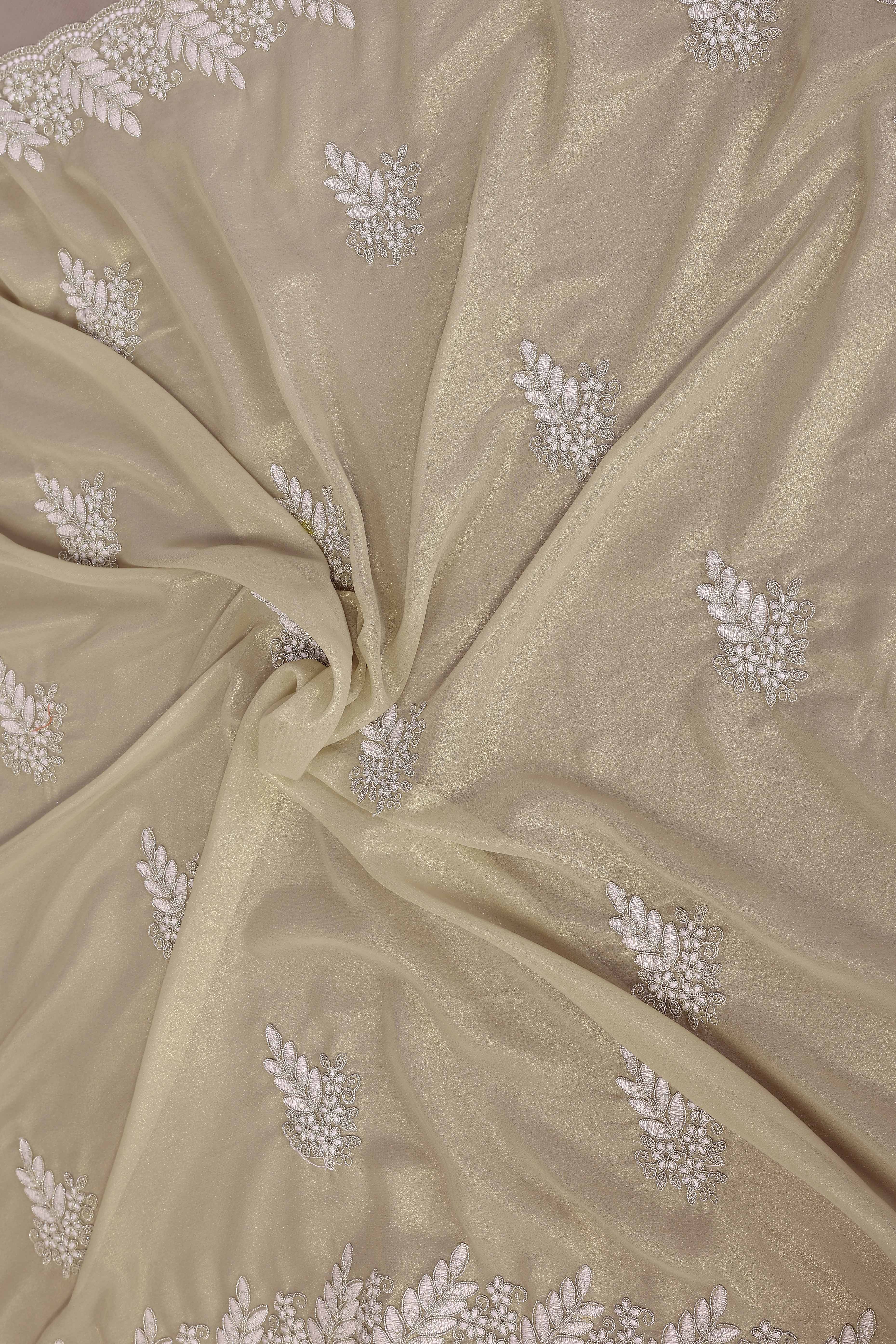 Gold Beige Thread Work Embroidered Georgette Partywear Saree with Elegant Designer Finish