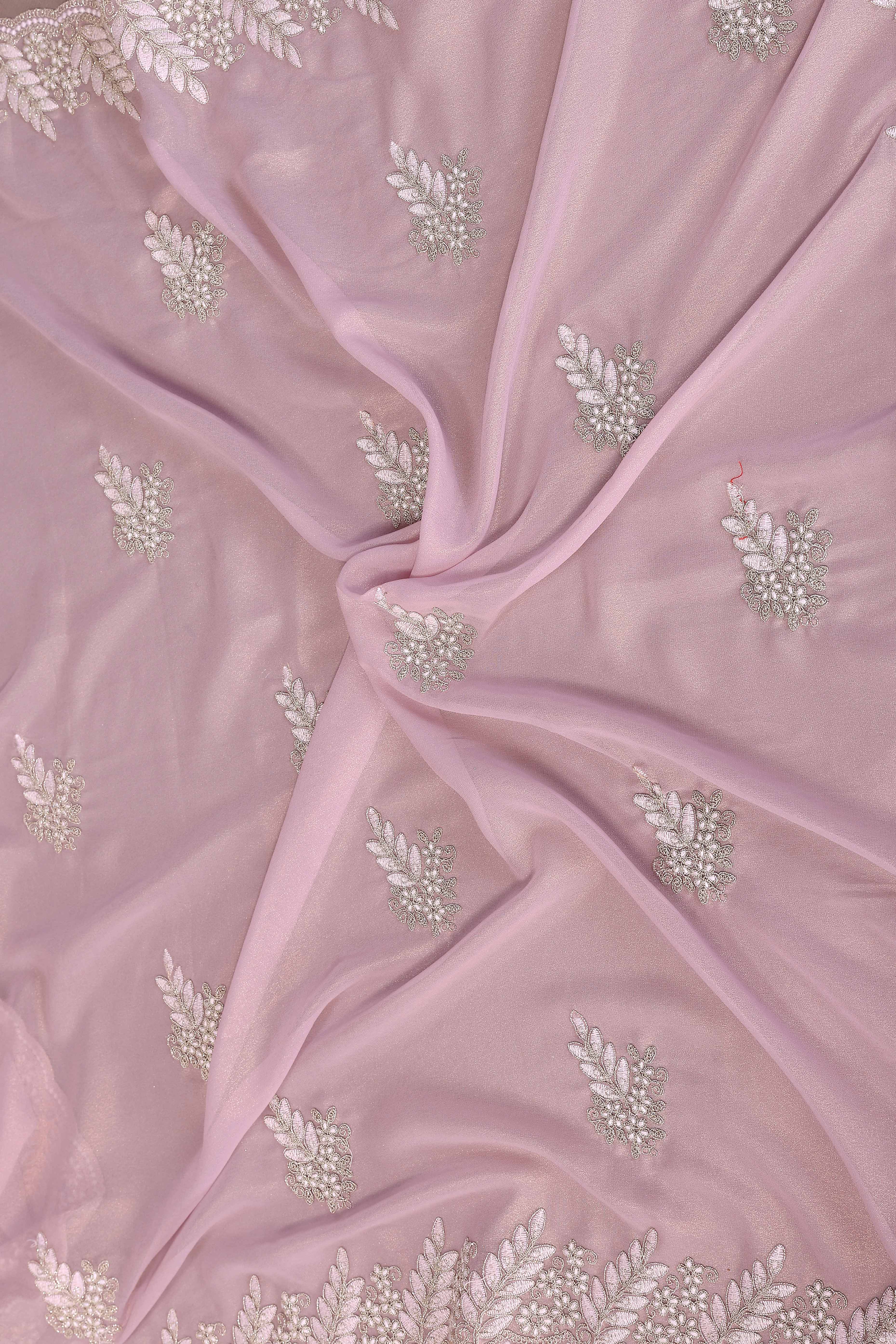 Baby Pink Thread Work Embroidered Georgette Saree Beautiful Partywear with Soft Draping