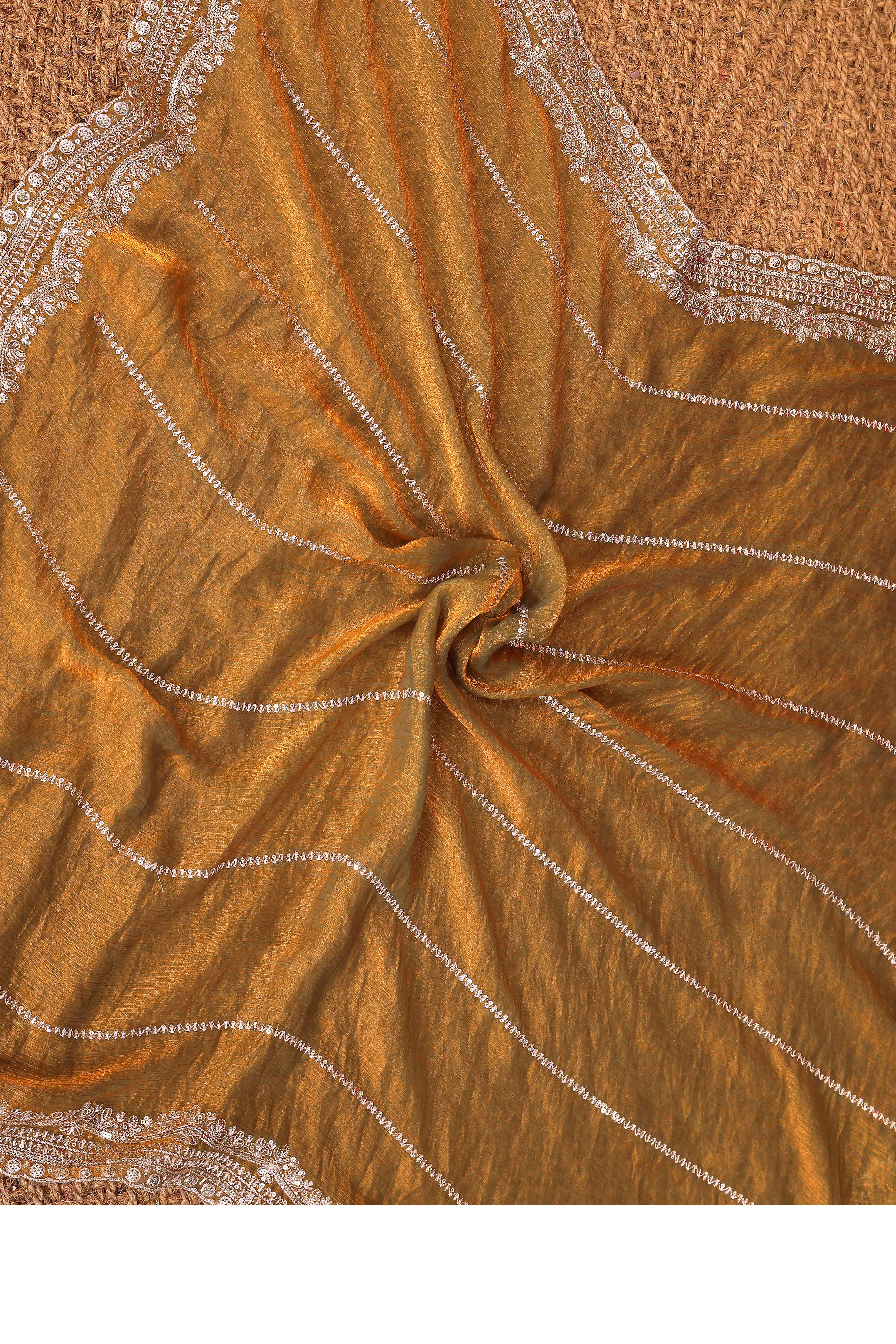 Mustard Sequins Work Embroidered Chiffon Saree Glamorous Partywear with Sparkling Detailing