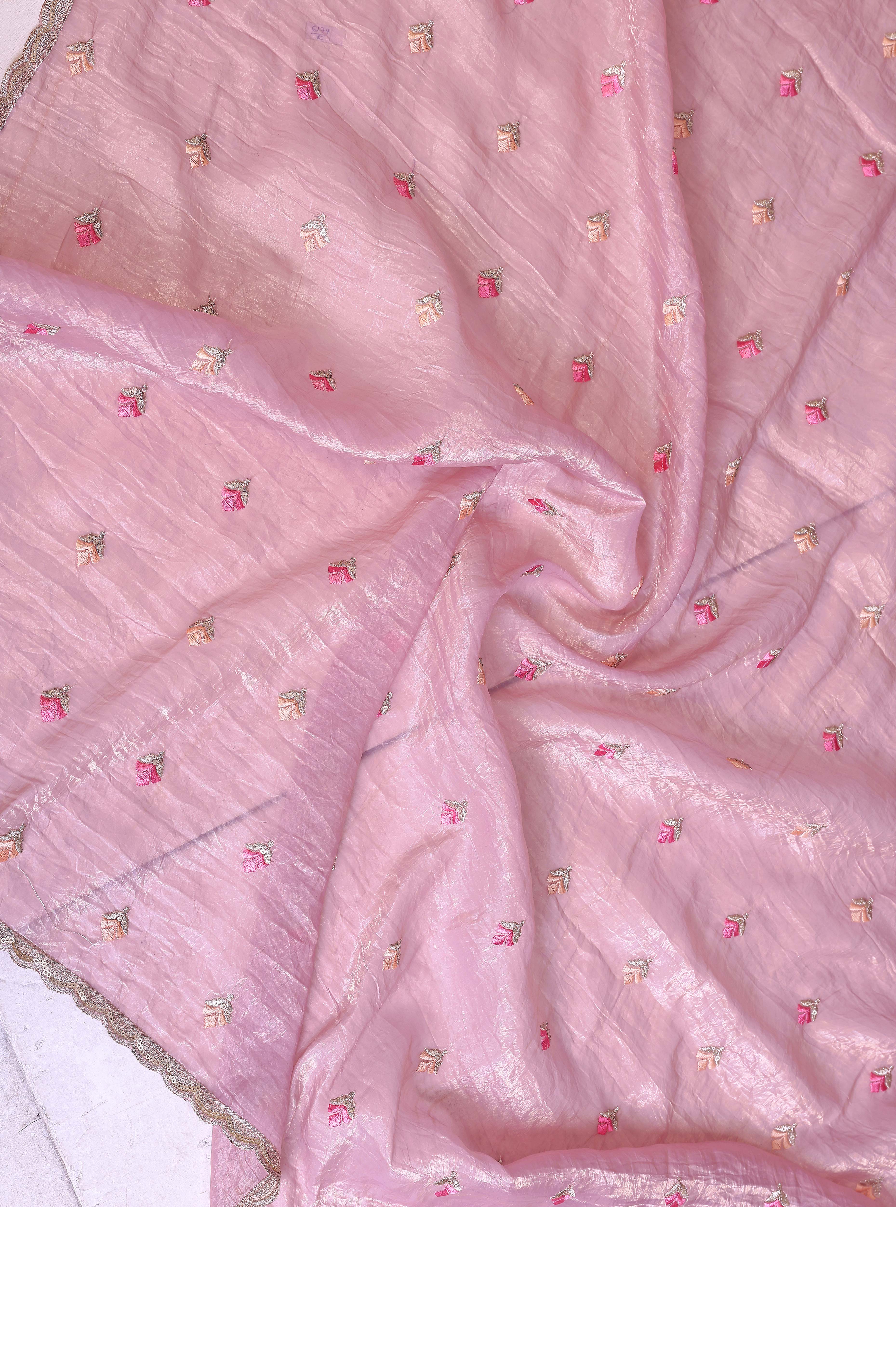 Pink Designer Crepe Saree Enhanced with Delicate Thread Work Embroidery