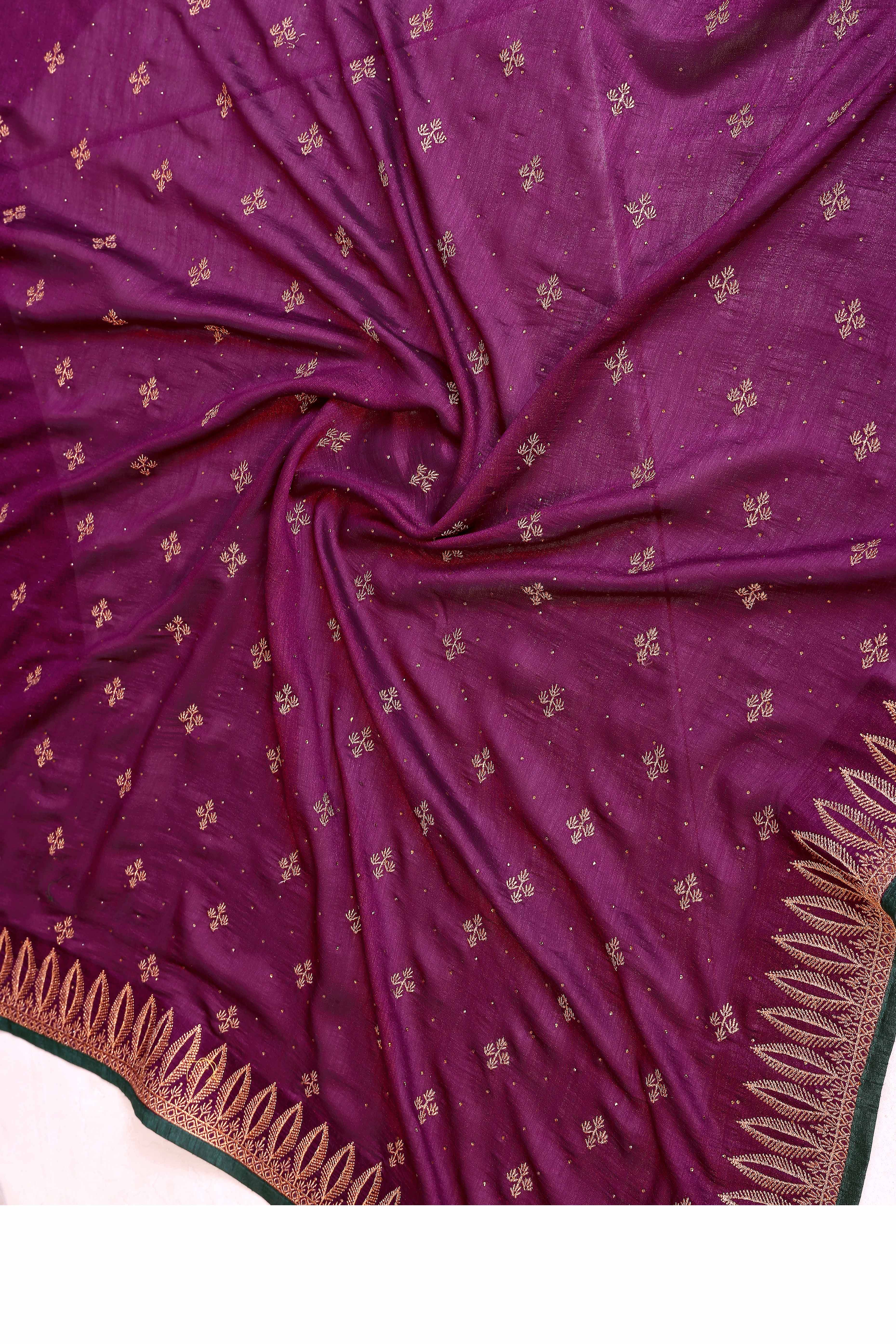 Purple Designer Vichitra Silk Saree Enhanced with Delicate Thread Work Embroidery