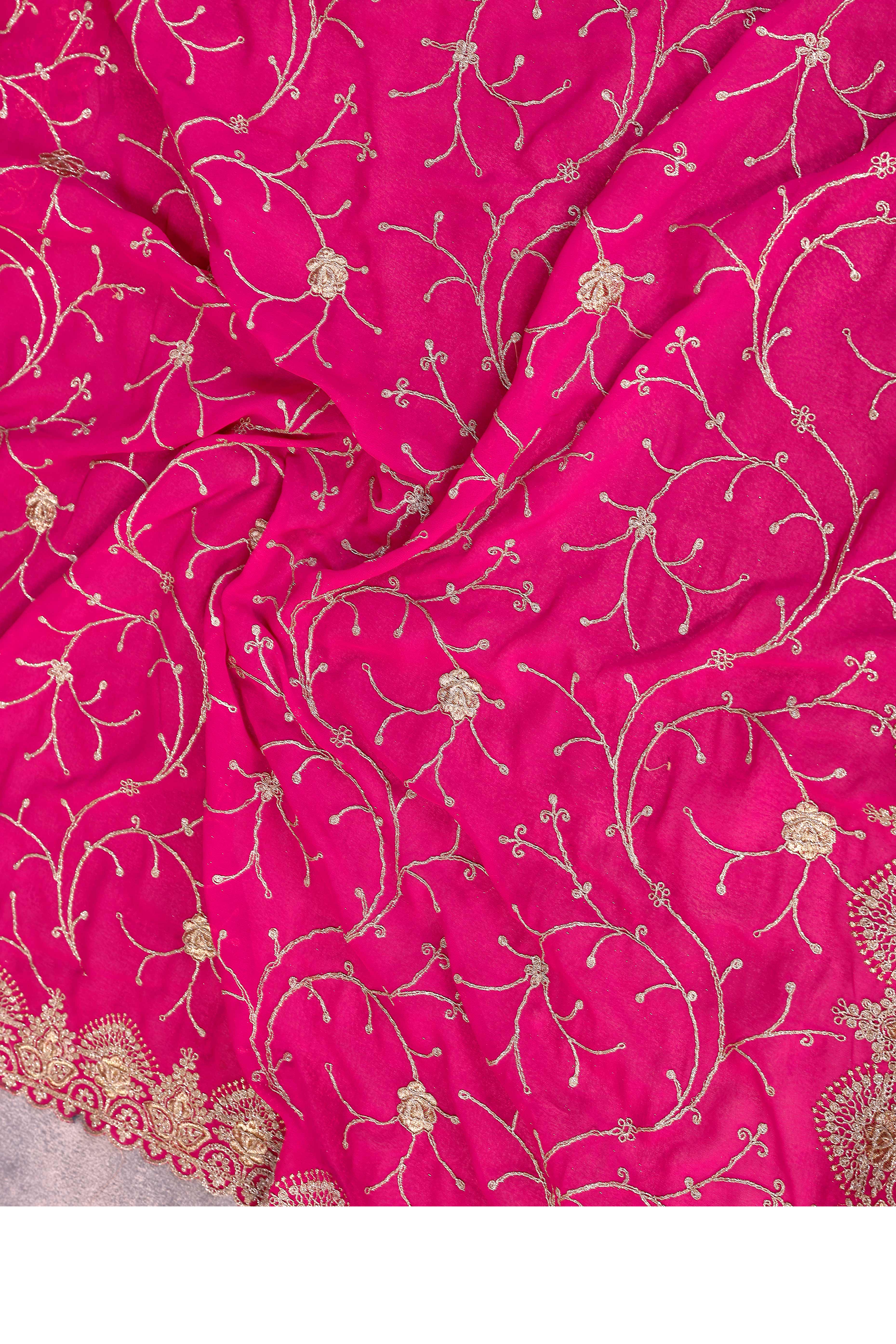 Pink Designer Georgette Saree Enhanced with Delicate Thread Work Embroidery