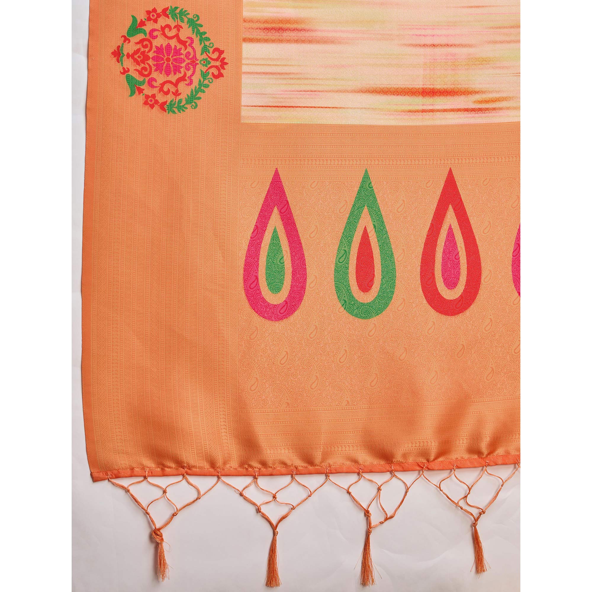Orange Kanoko Print Weaving Soft Banarasi Silk Saree