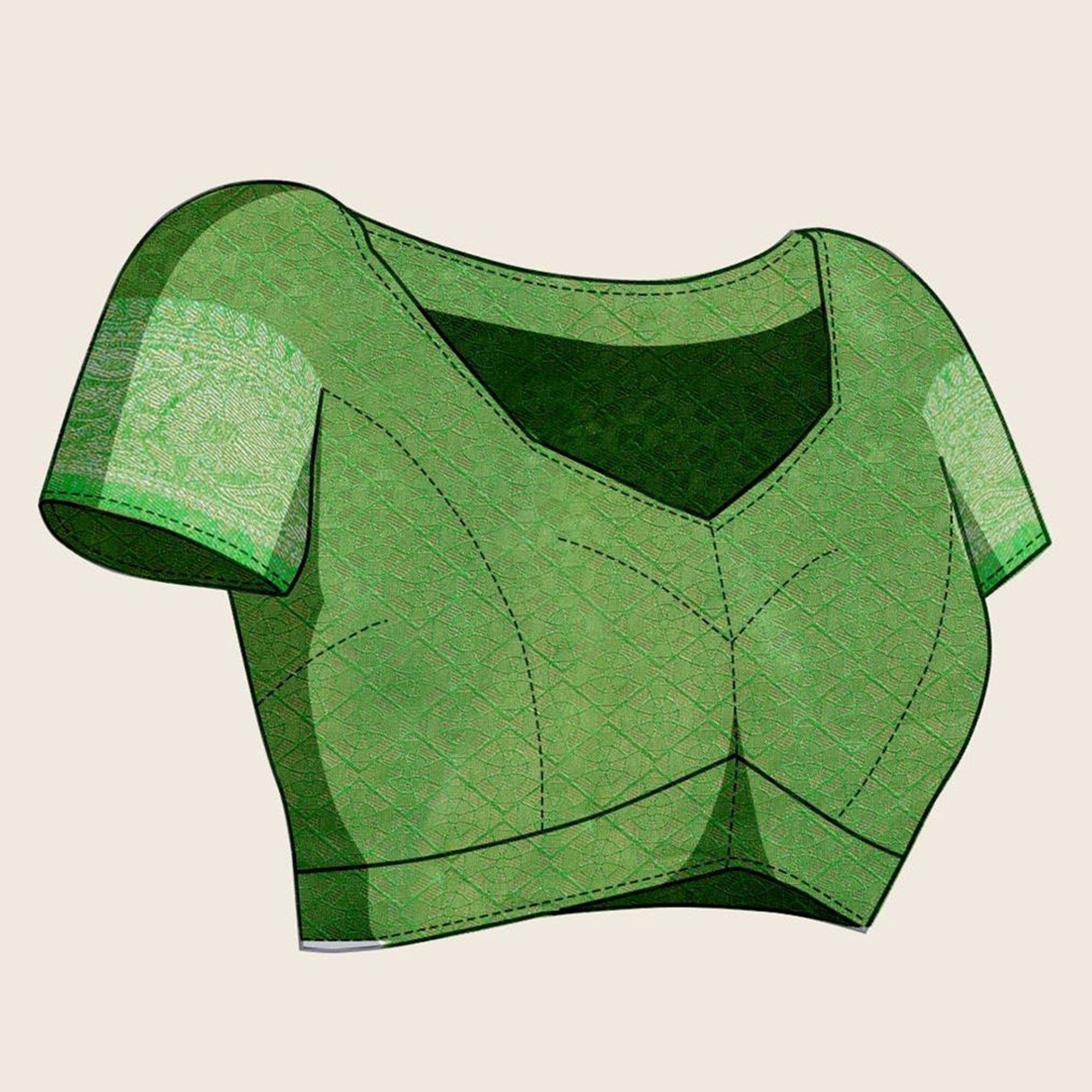 Green Floral Digital Printed With Woven Banarasi Silk Saree