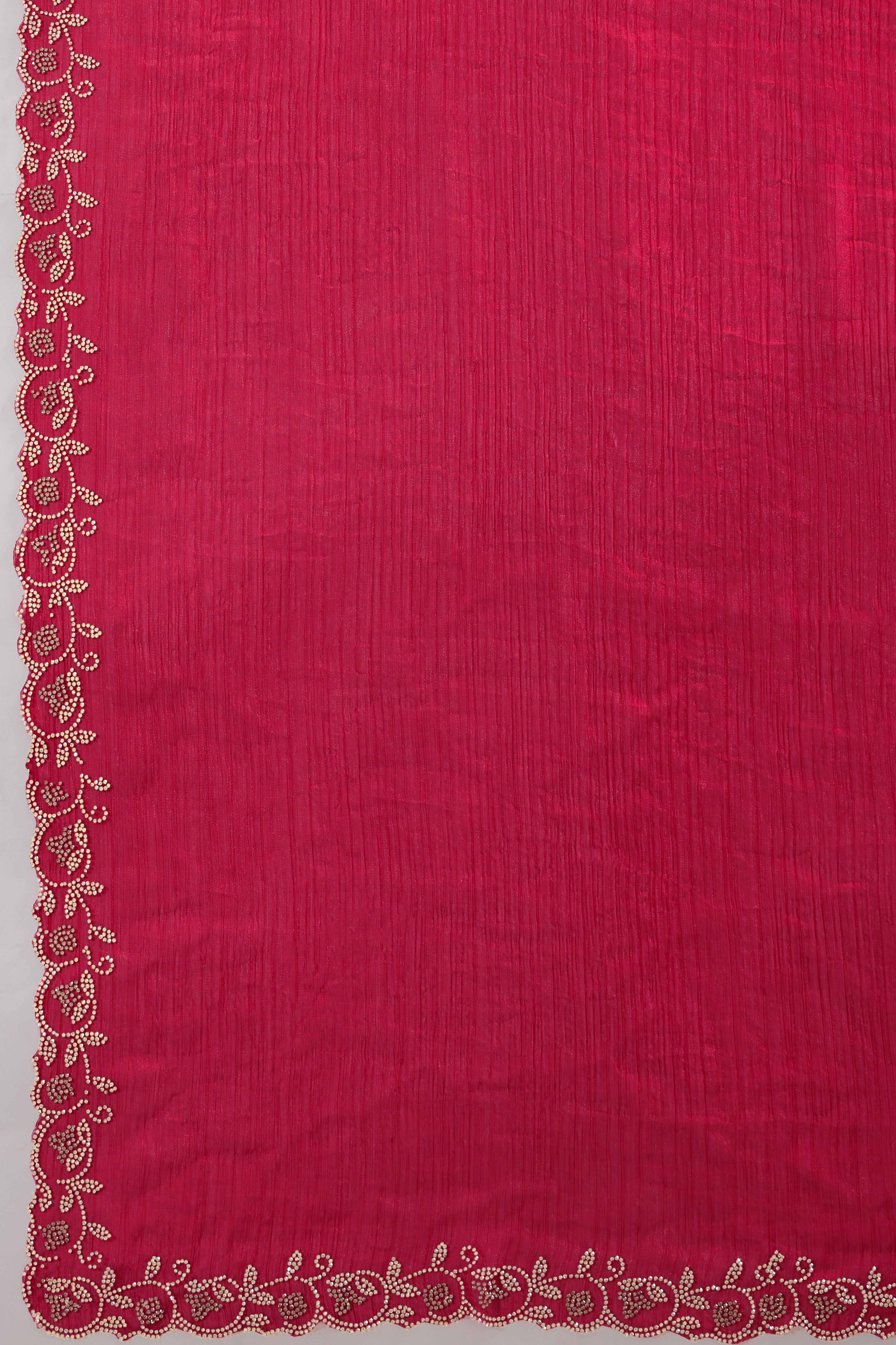 Pink Velvet Chiffon Saree Accented with Sparkling Zarkan Detailing