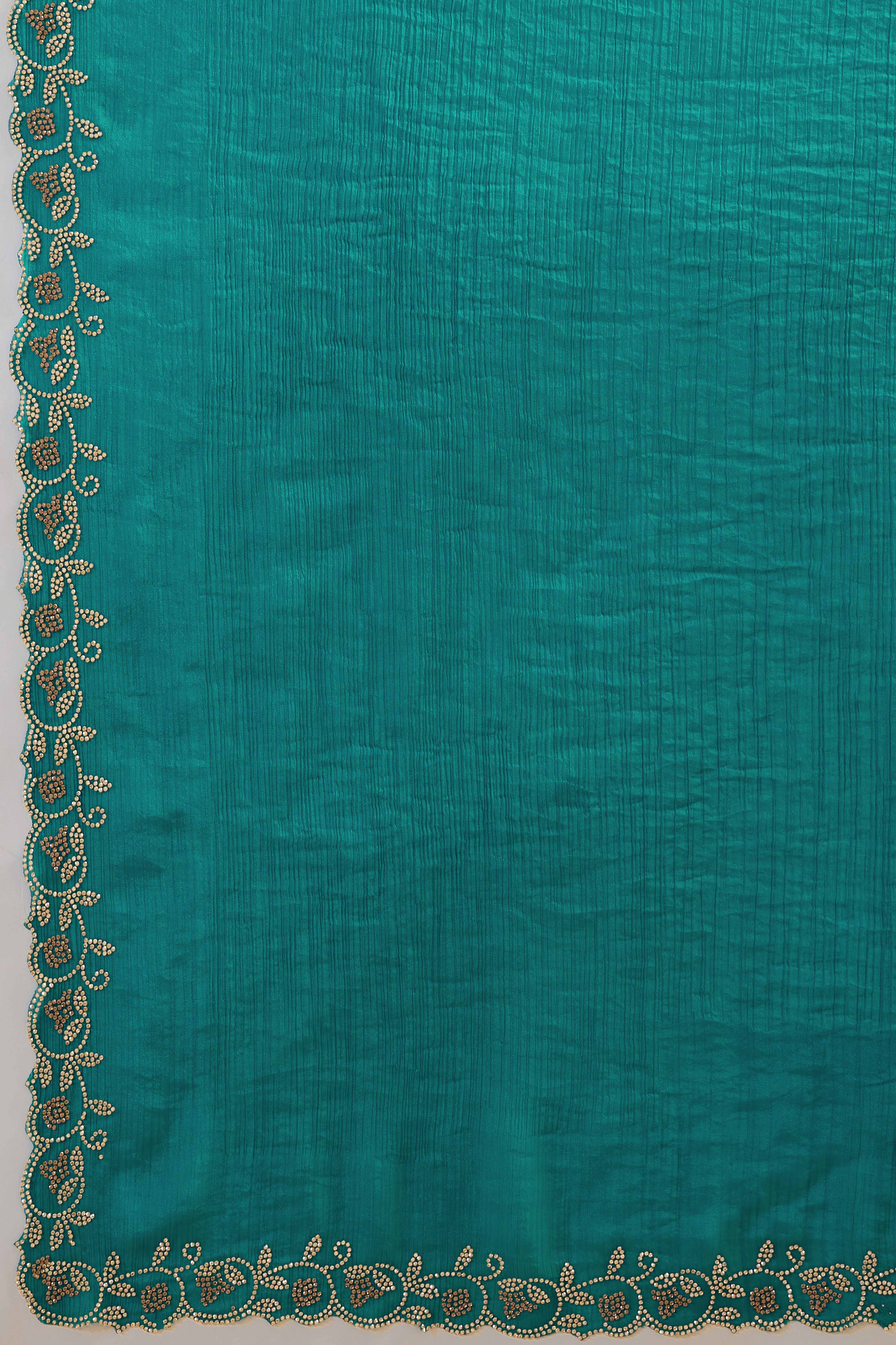 Teal Velvet Chiffon Saree Accented with Sparkling Zarkan Detailing