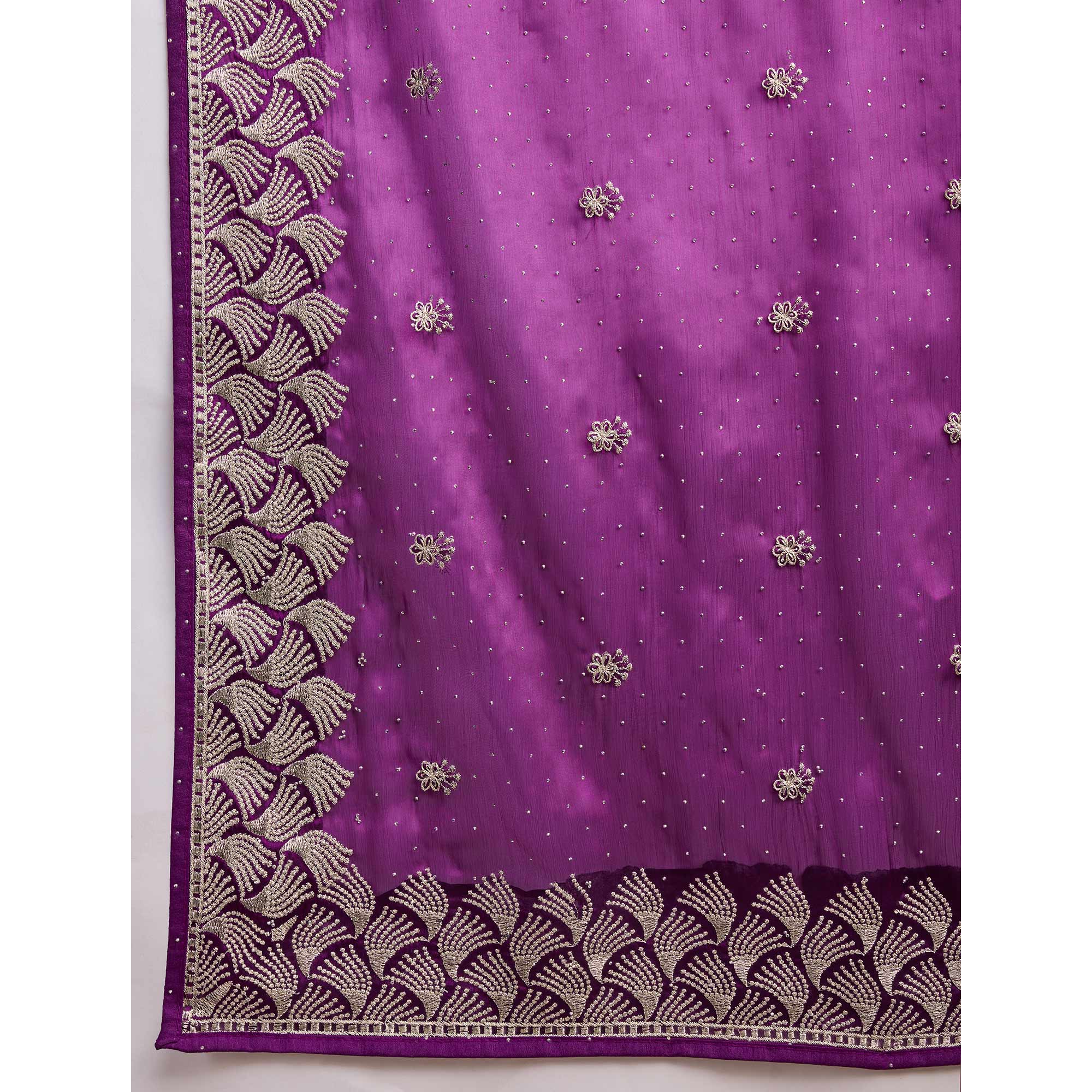 Purple Embroidered Tussar Silk Saree