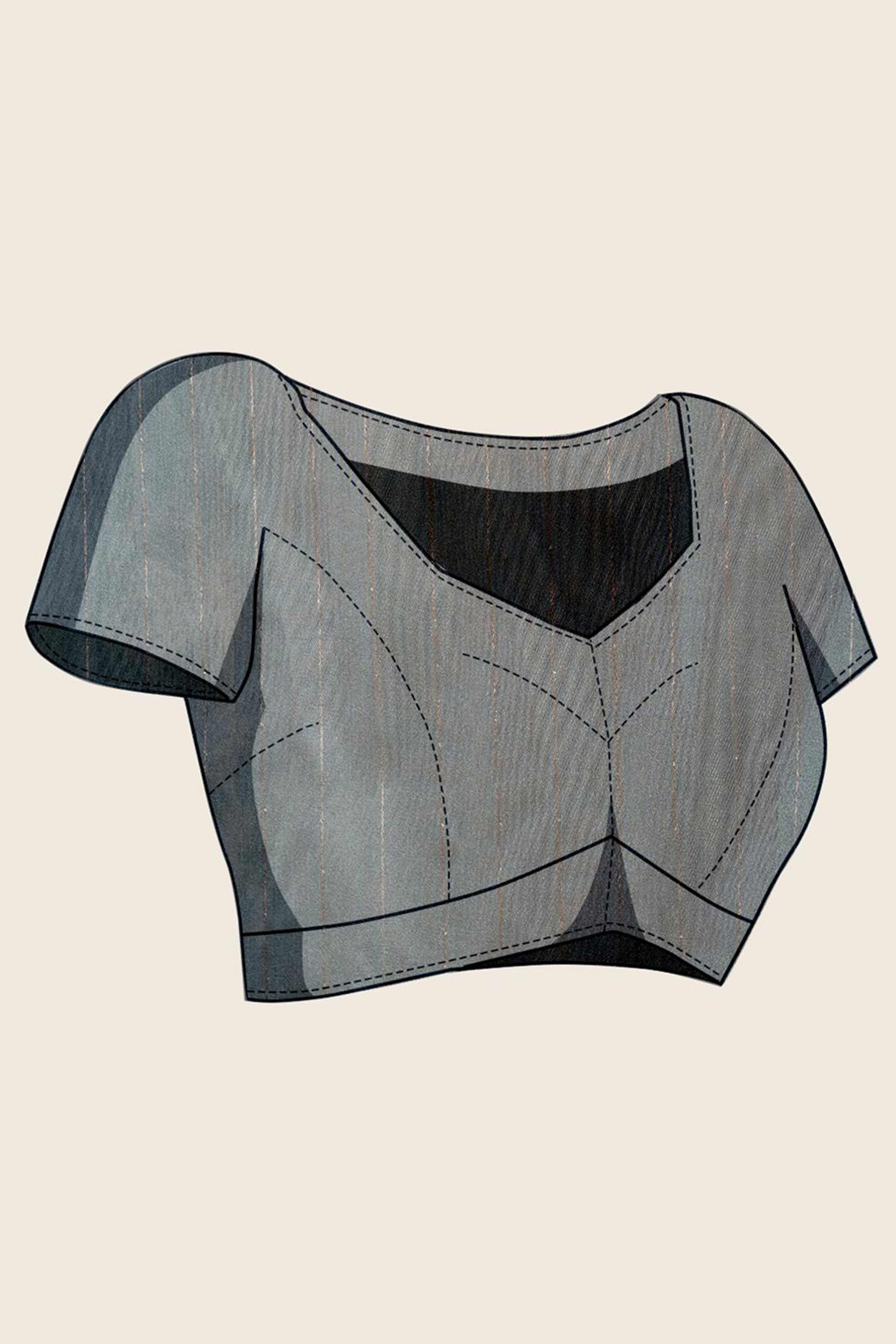 Grey Floral Printed Crepe Saree With Rich Zari Border