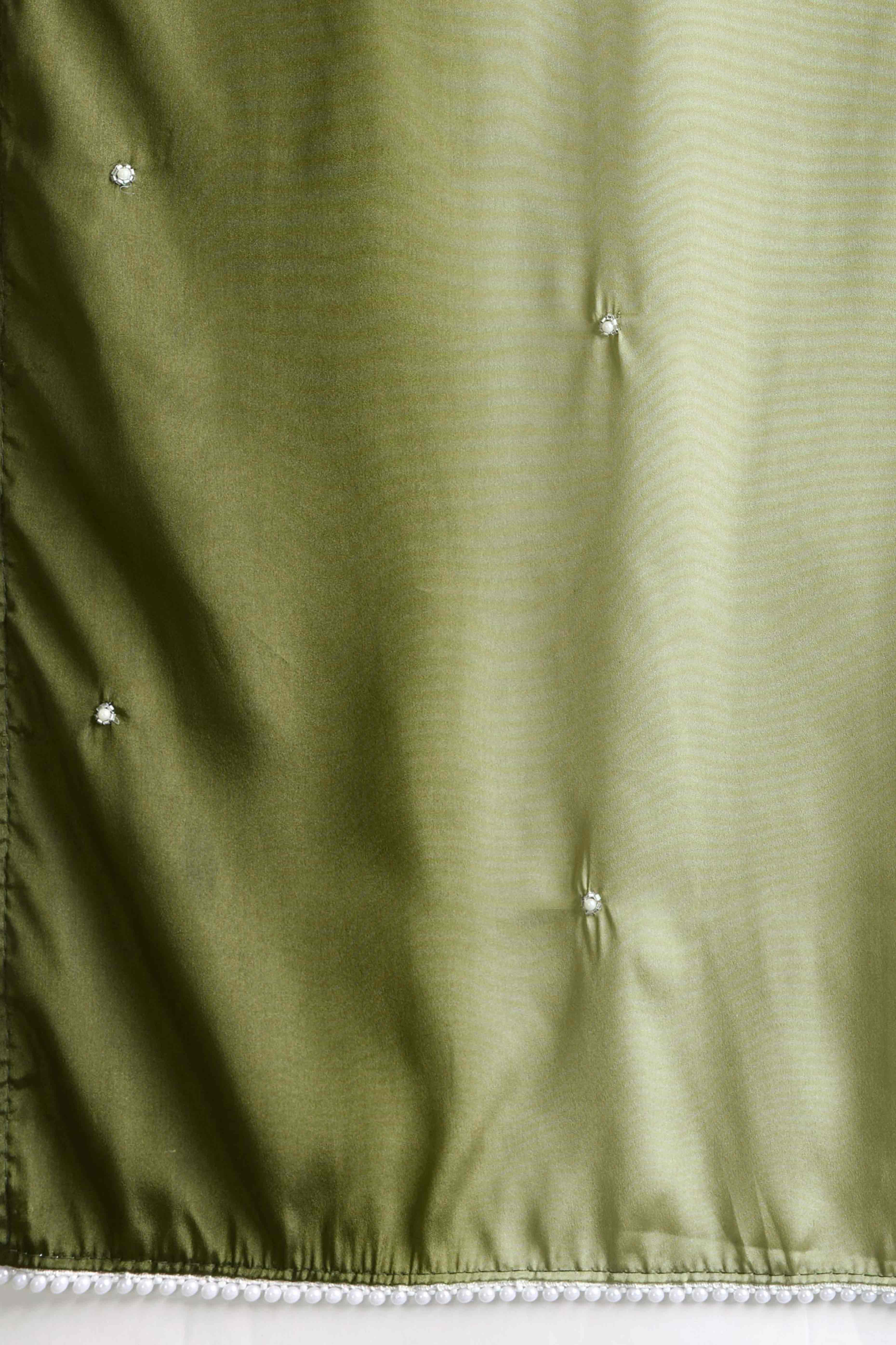 Green Ombre Satin Saree with Delicate Bead Embellishments