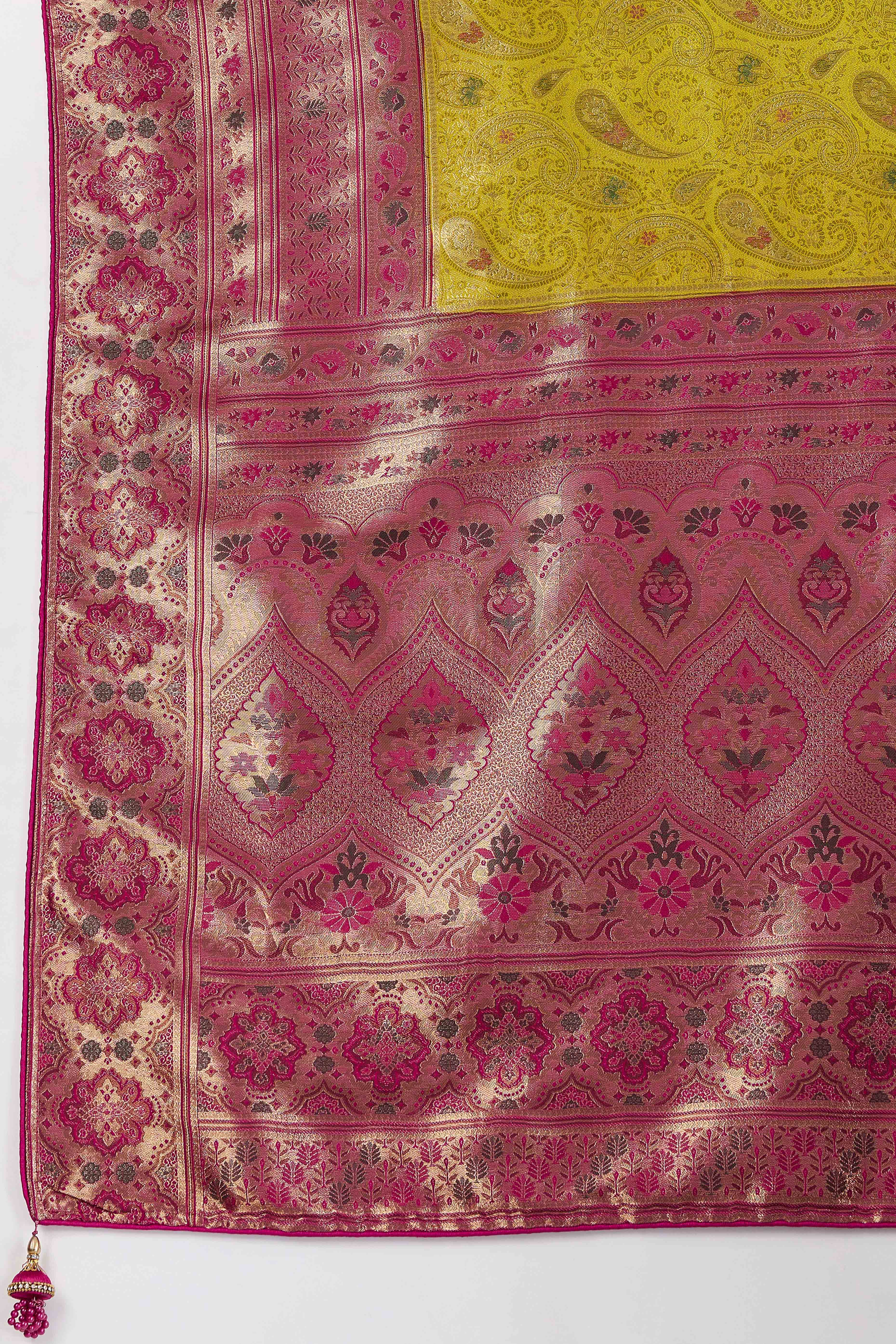 Mustard Meenakari Woven Kanjivaram Silk Saree For Festive Elegance