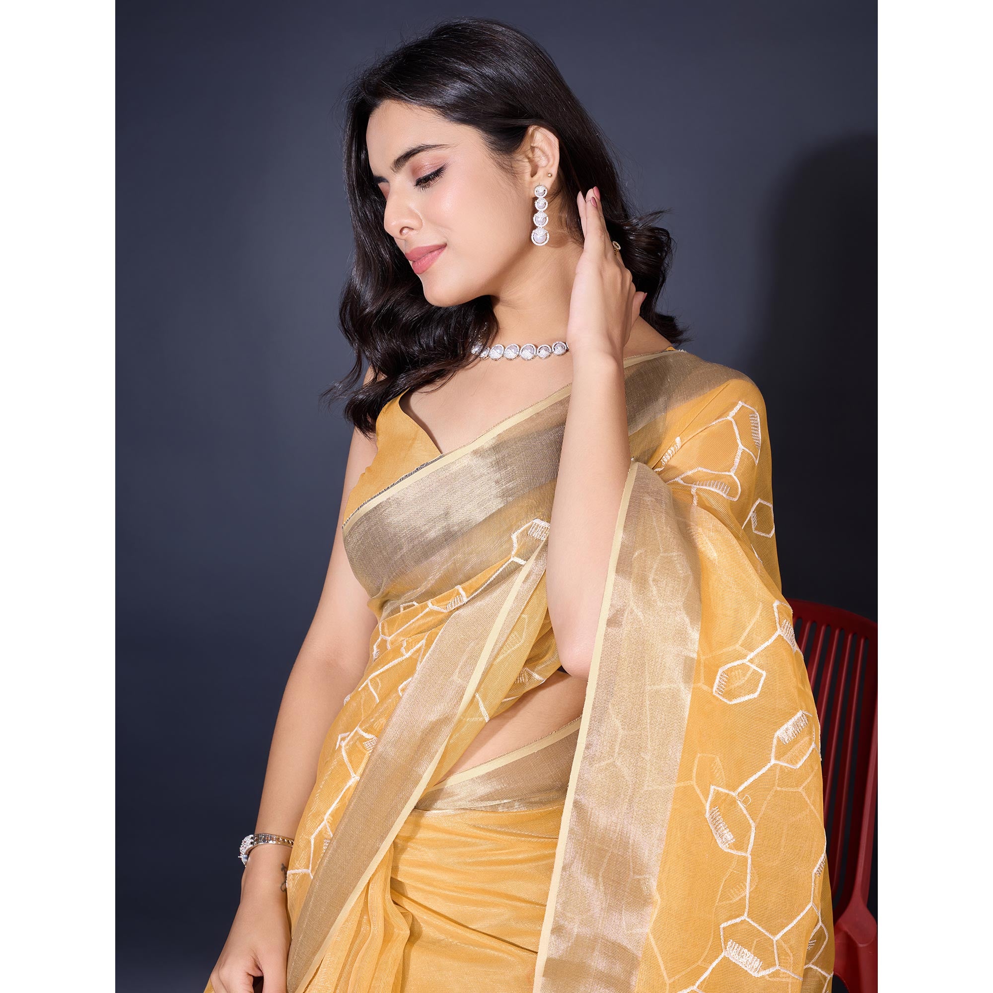 Yellow Sequins Embroidered Cotton Silk Saree