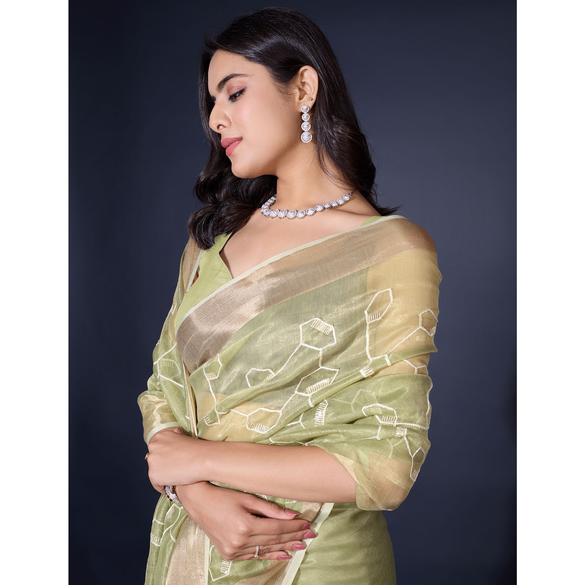 Green Sequins Embroidered Cotton Silk Saree