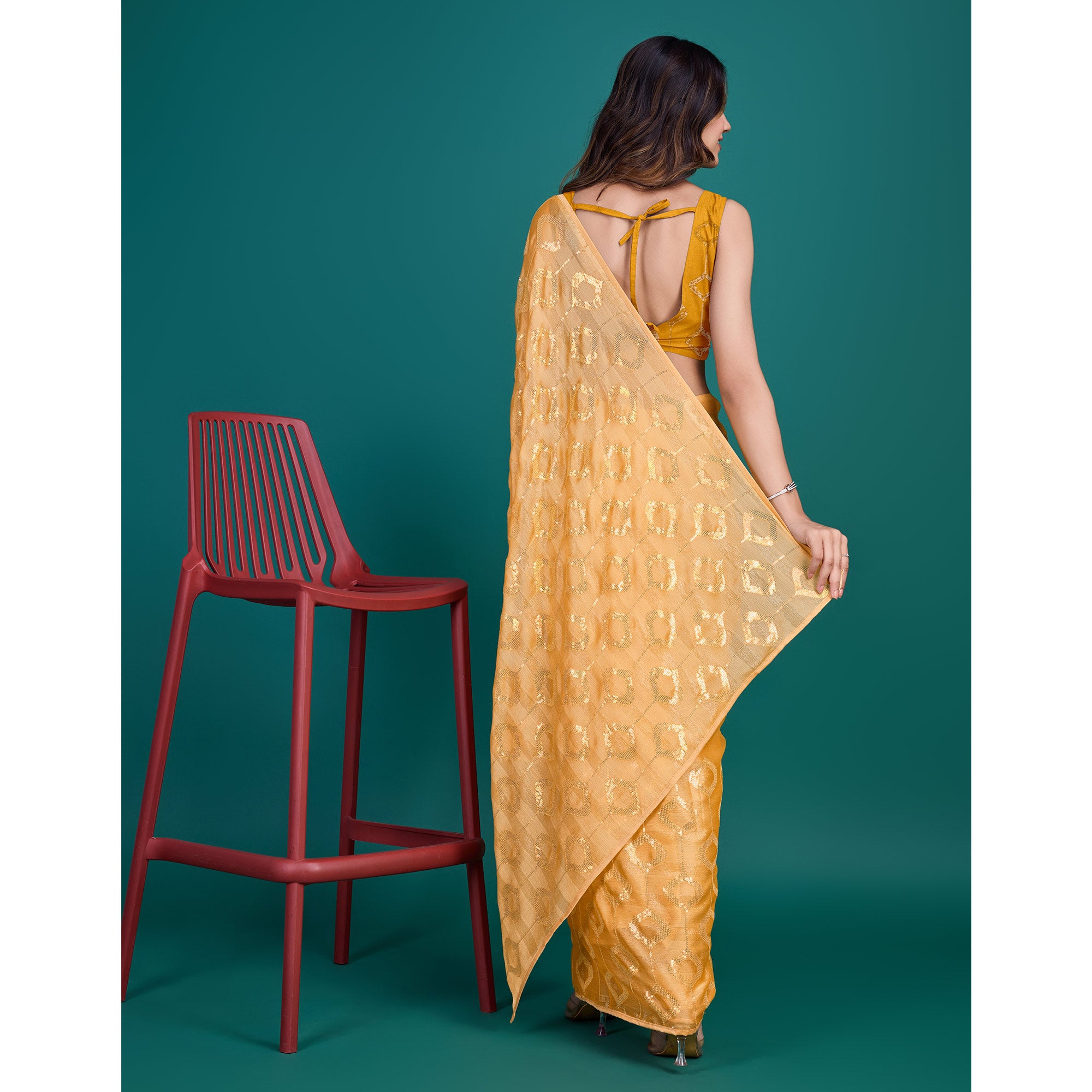 Yellow Sequin Embroidered Georgette Saree