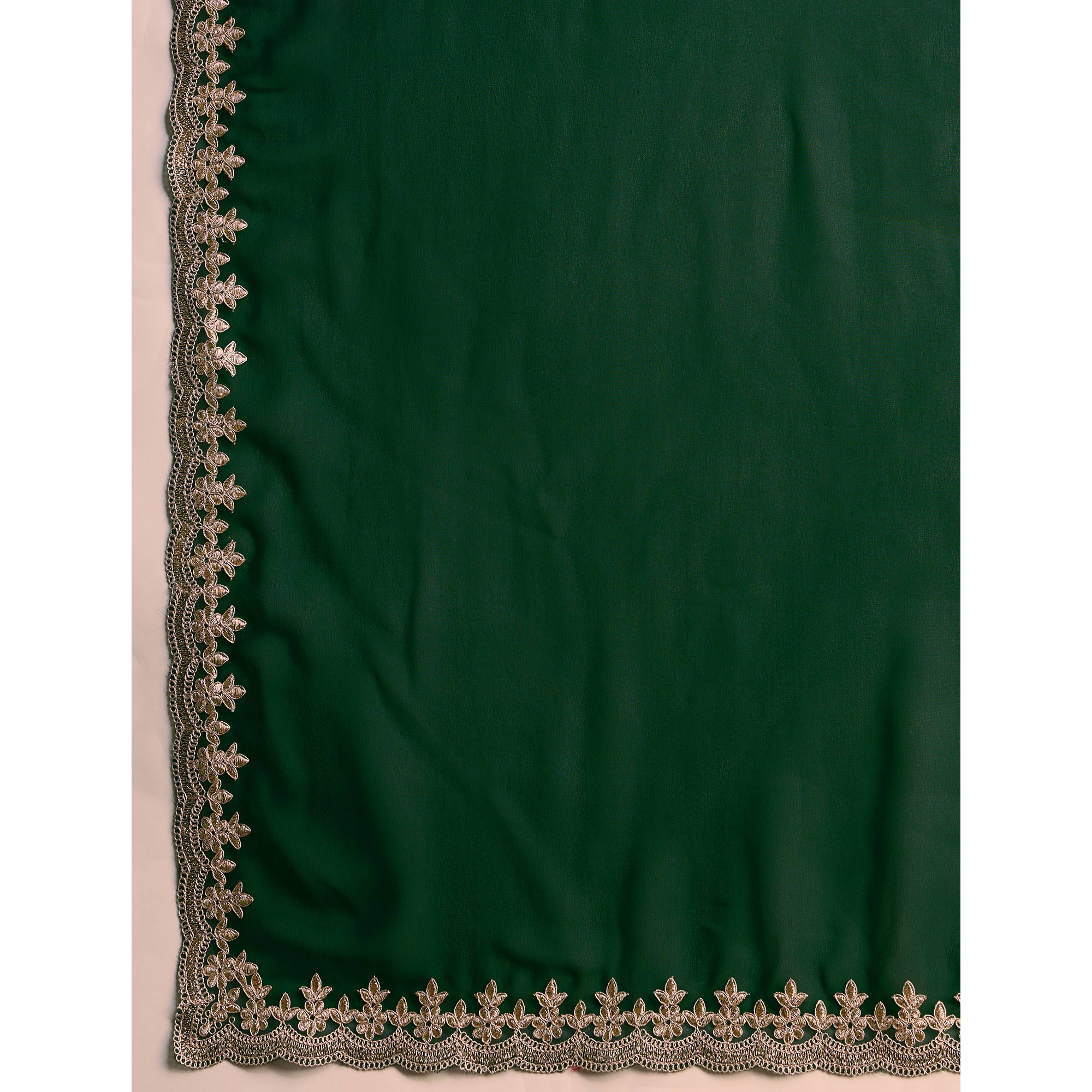Green Solid With Zari Embroidered Georgette Saree