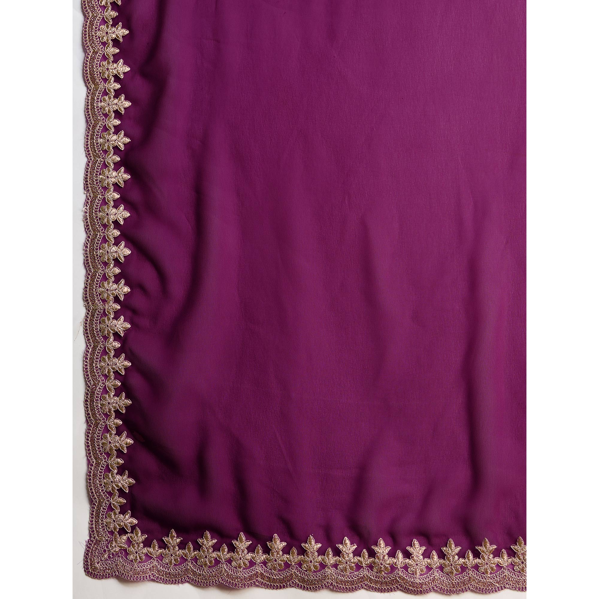 Purple Solid With Zari Embroidered Georgette Saree