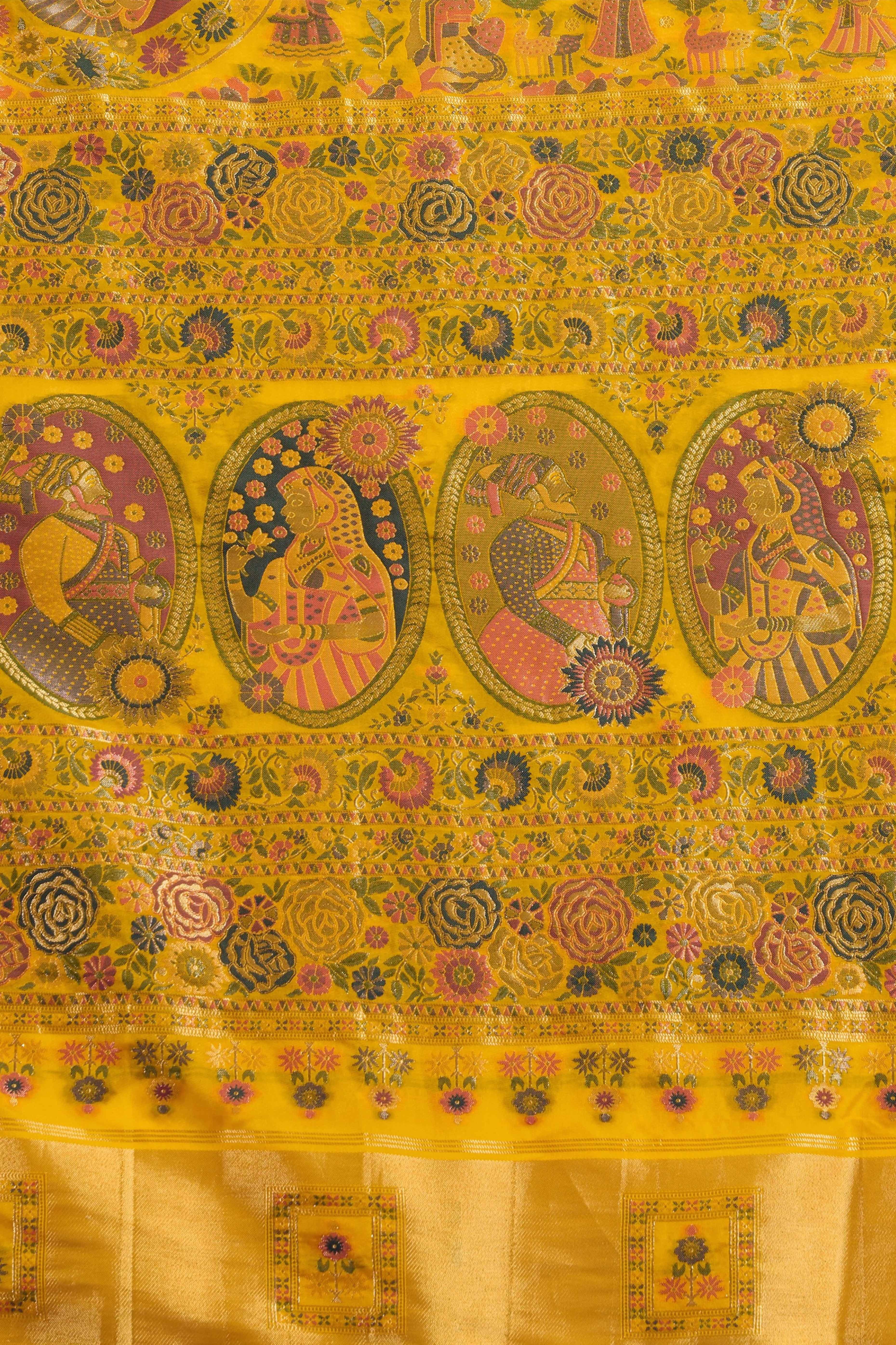 Mustard Traditional Pure Silk Saree Highlighted with Luxurious Meenakari Zari Weaving Accents