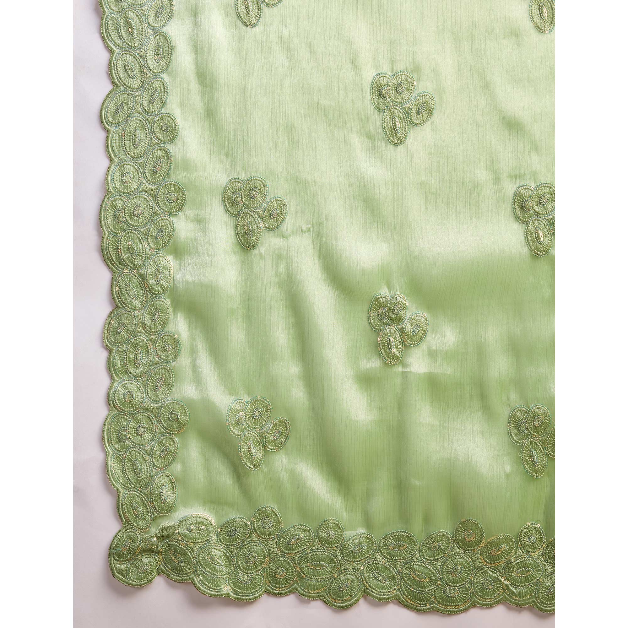 Green Sequins Embroidered Organza Saree