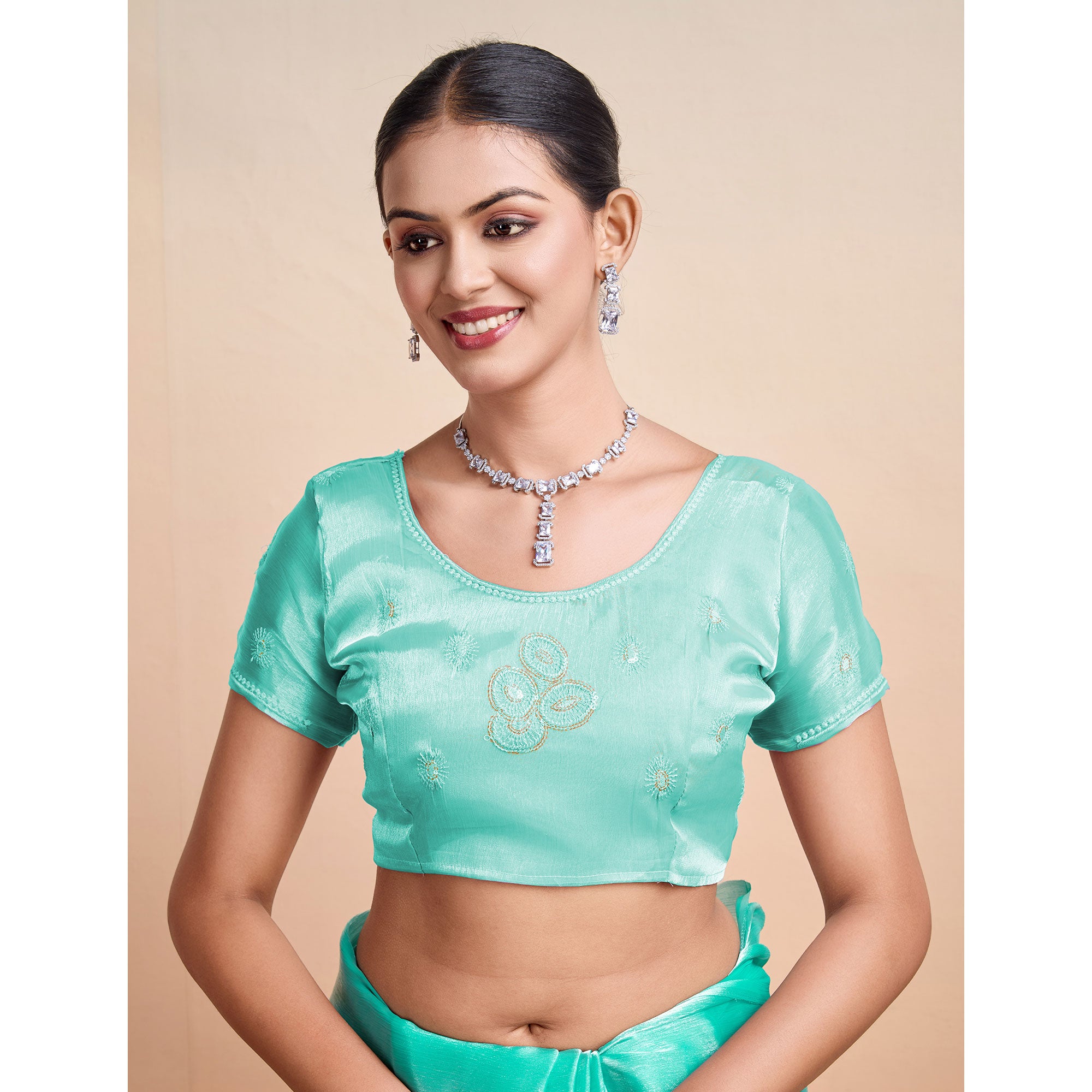 Rama Green Sequins Embroidered Organza Saree