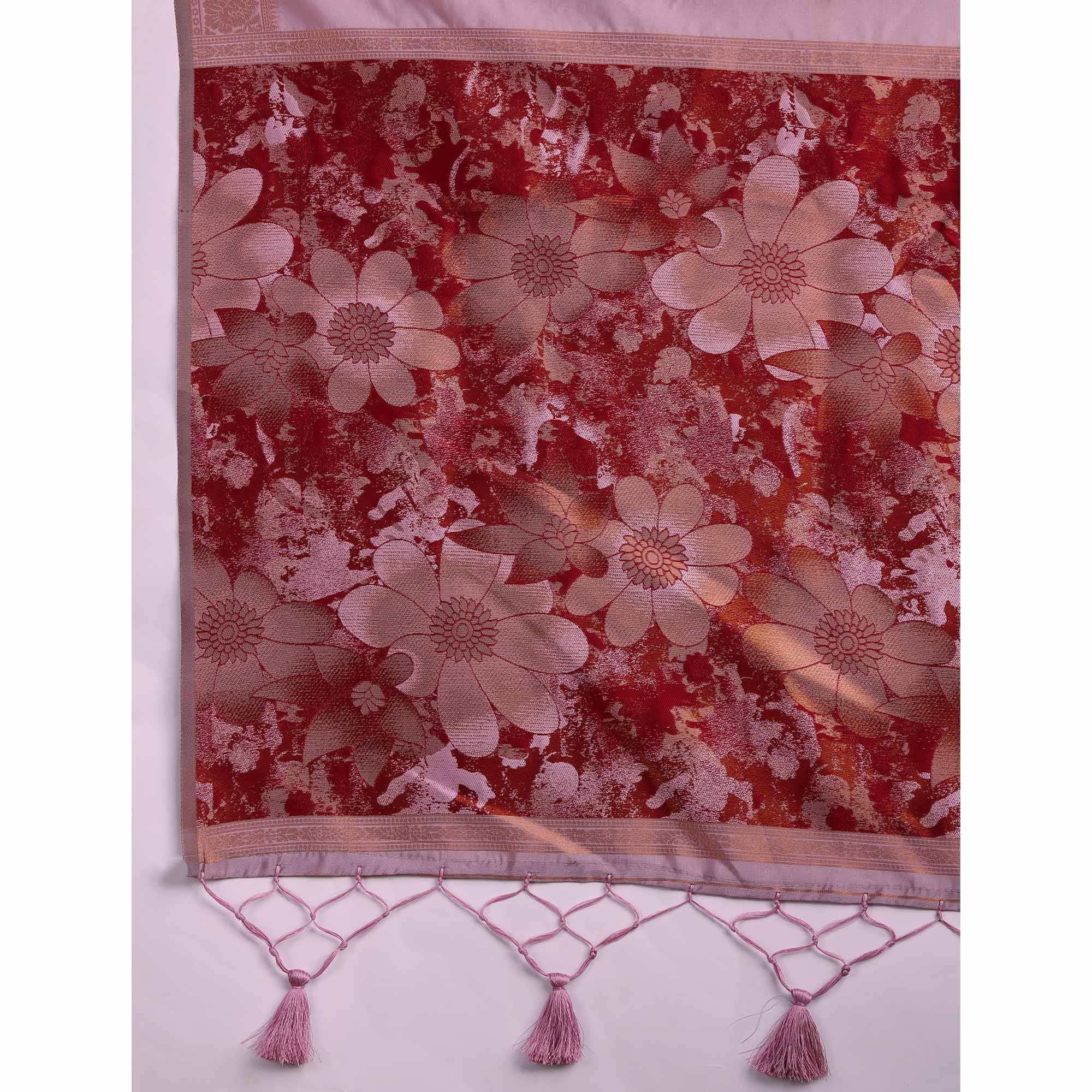 Dusty Pink Floral Woven Banarasi Silk Saree